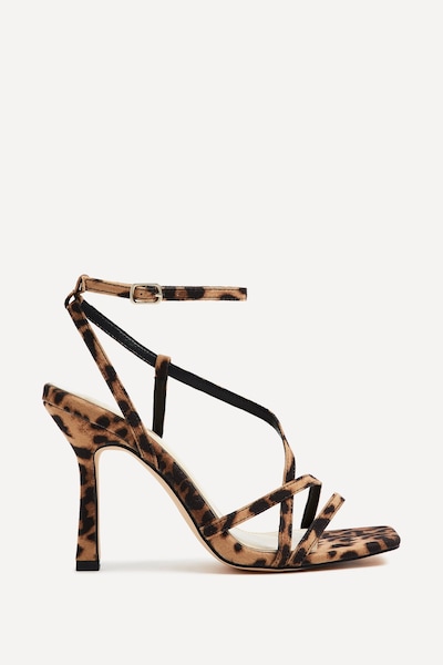 Linzi Savannah Leopard Print Faux Suede Strappy Stiletto High Heel