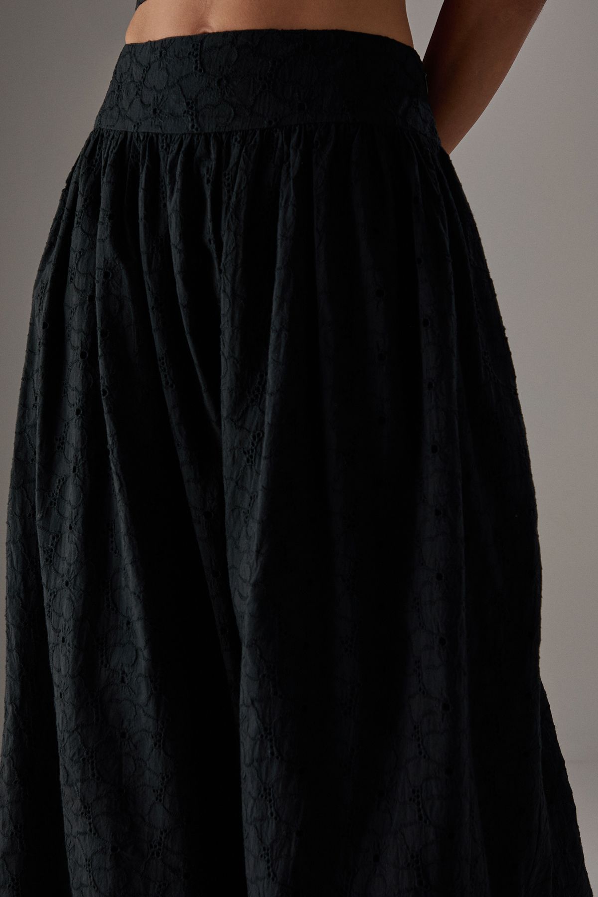 Warehouse HCD Broderie Button Through Midi Skirt Black image 5