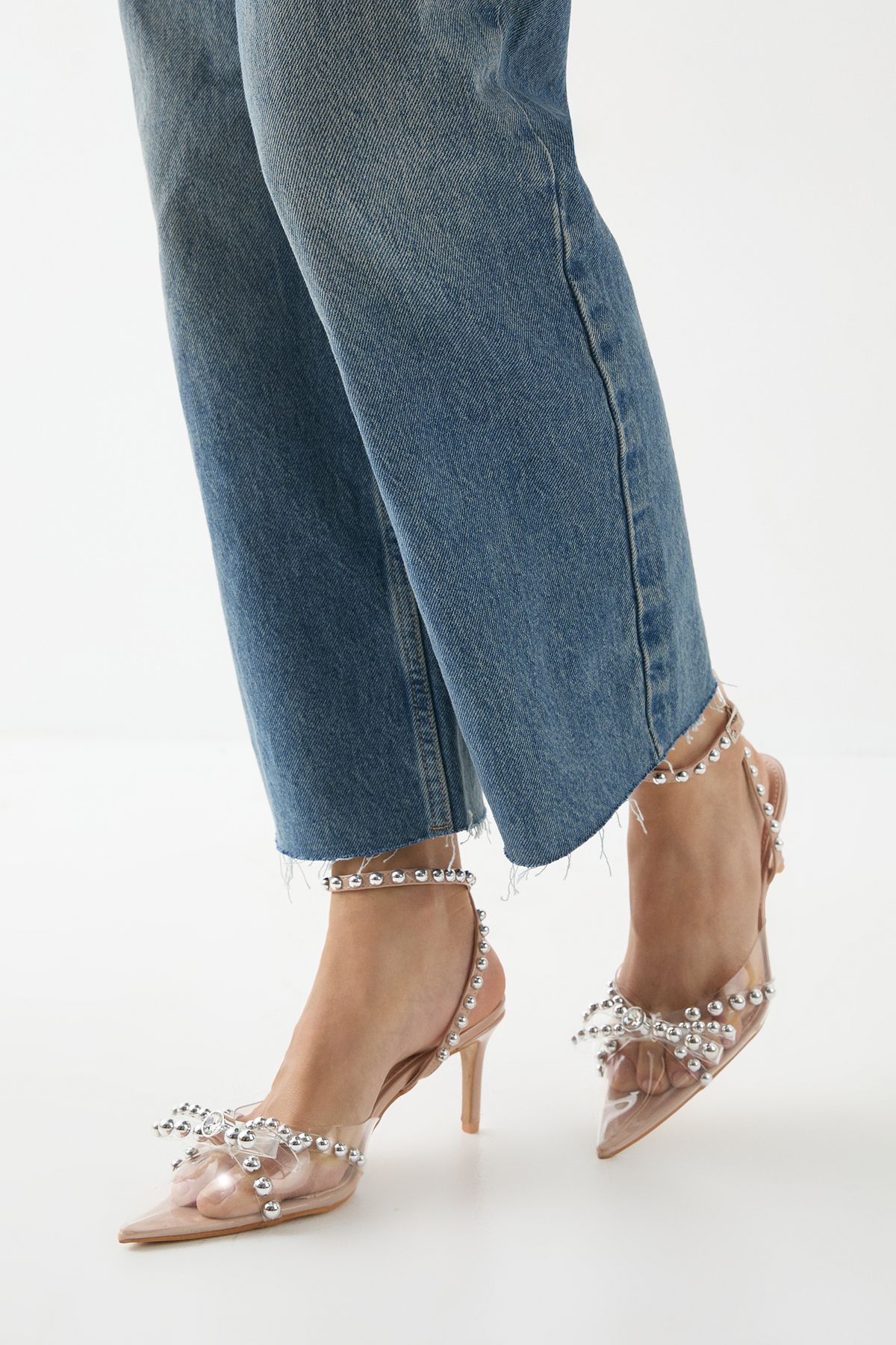 MissPap Embellished High Stiletto Heel Court Shoes Beige image 3