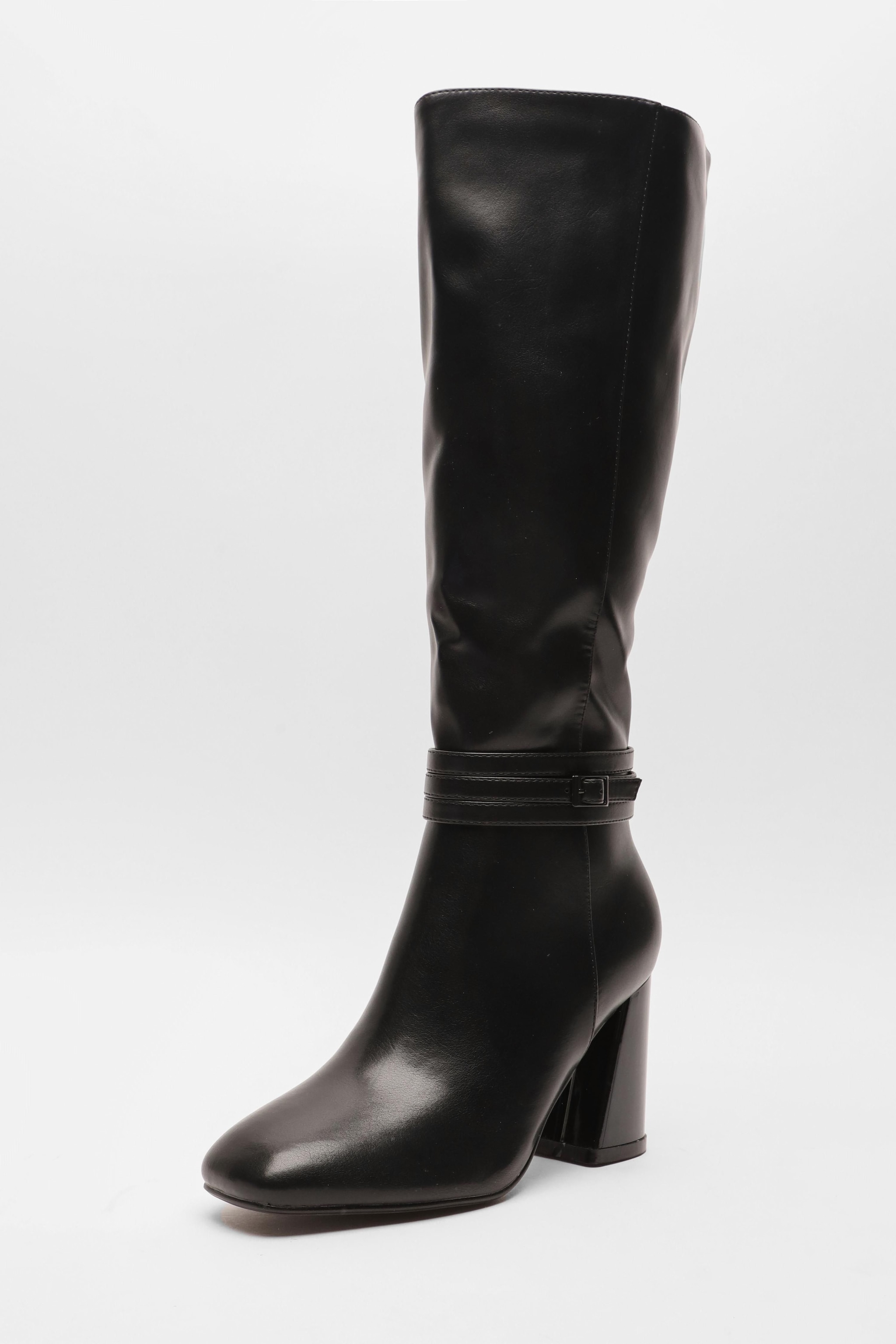 Quiz Black Wide Fit Faux Leather Knee High Boots image 2