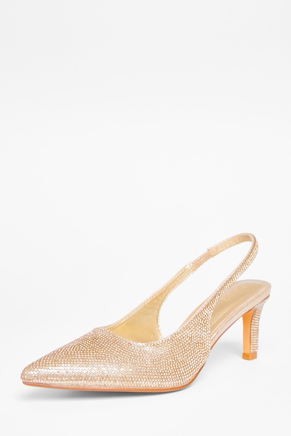 Quiz Gold Diamante Sling Back Heels