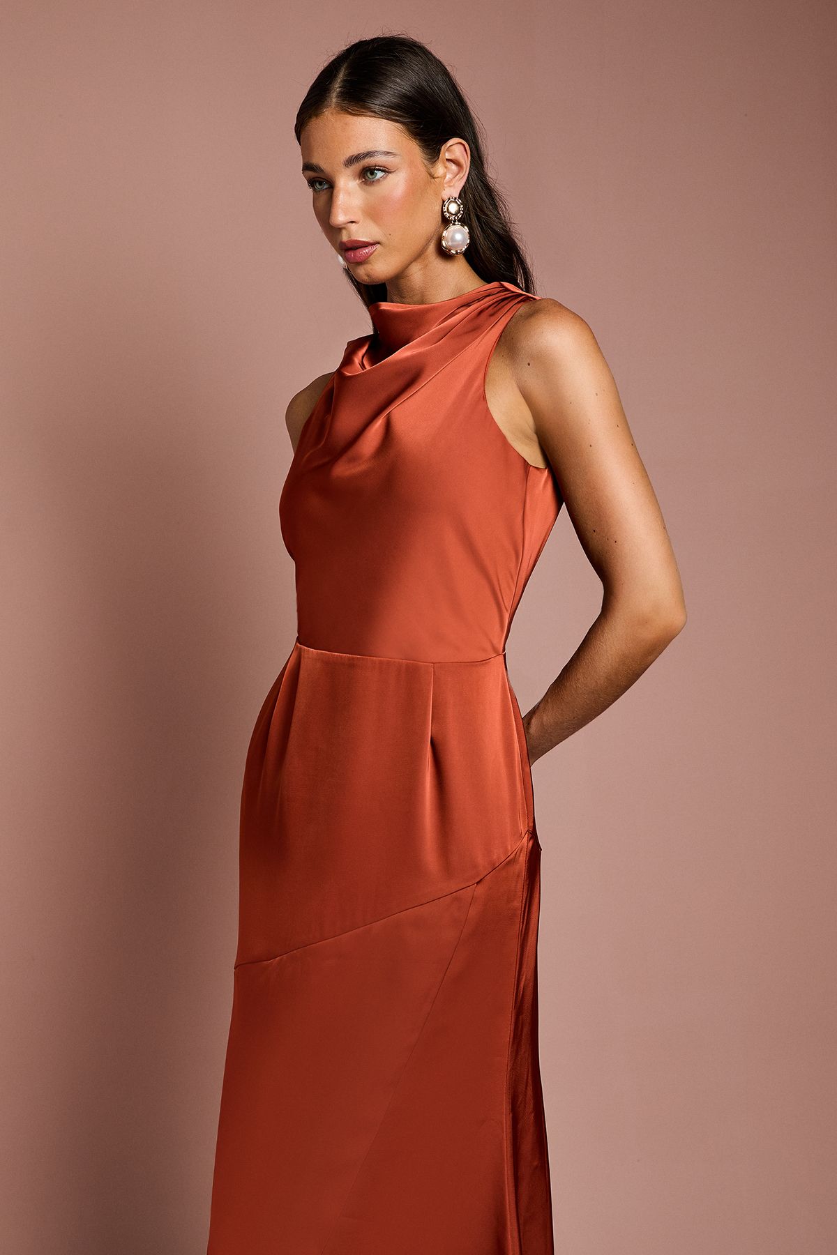 Coast Cowl Neck Sleeveless Satin Midi Dress Bronze image 2