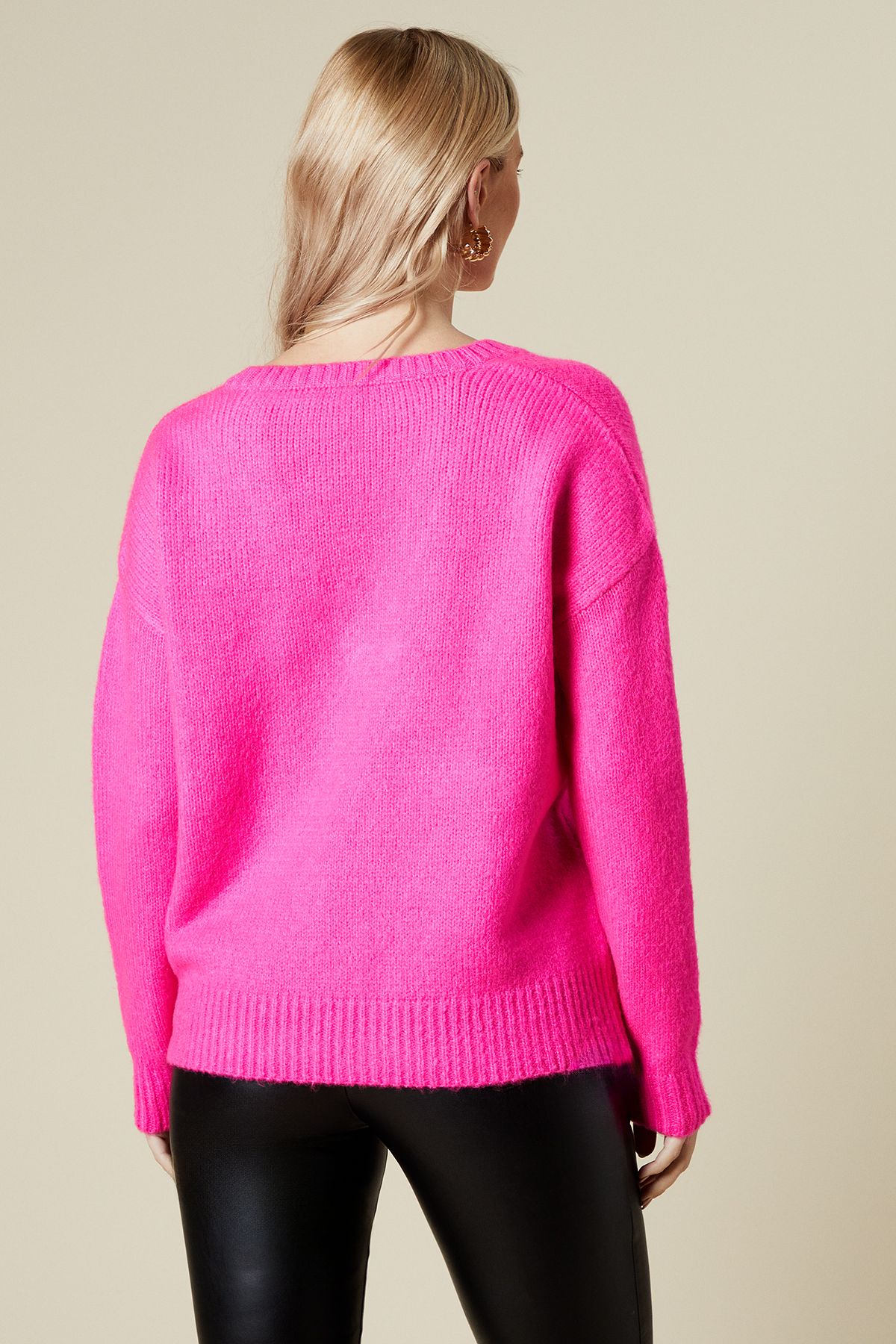 Dorothy Perkins Pocket Front V Neck Jumper Hot Pink image 3