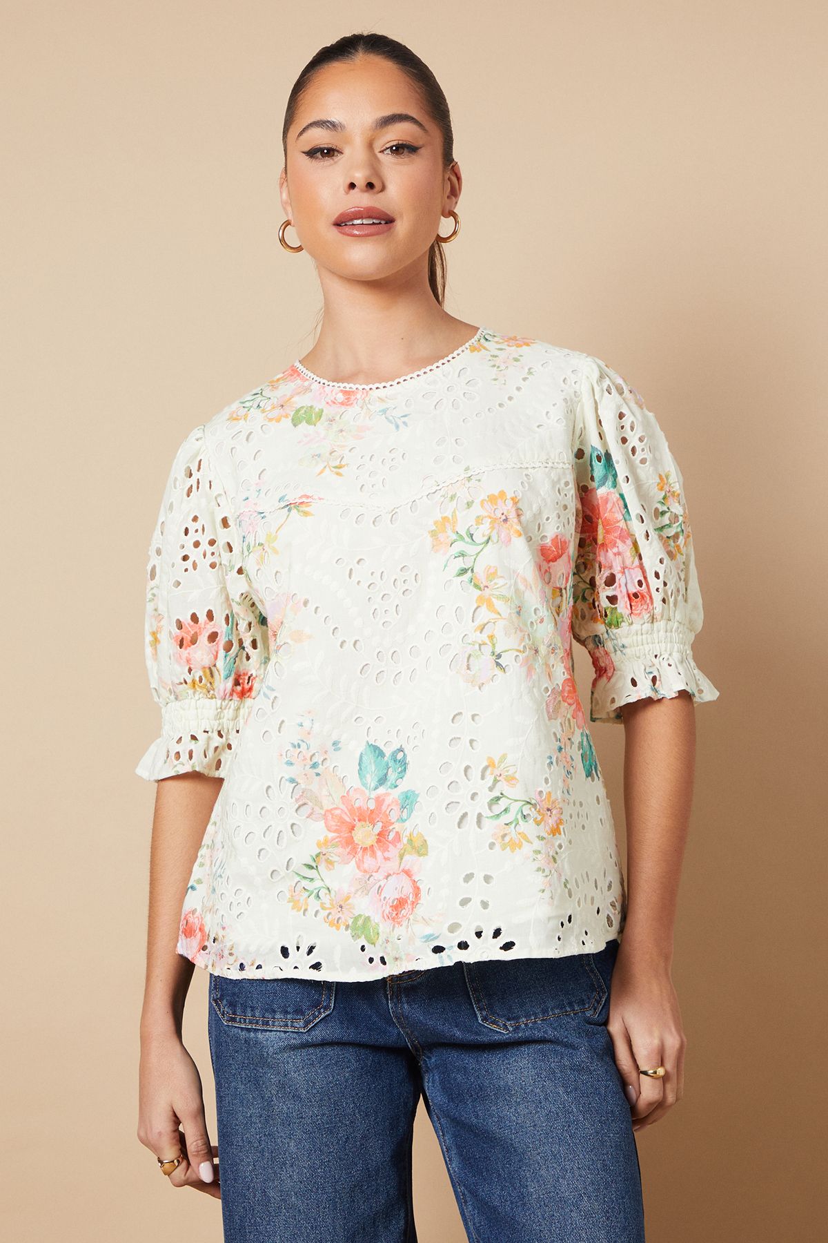 Oasis Floral Broderie Detail Blouse Ivory image 1
