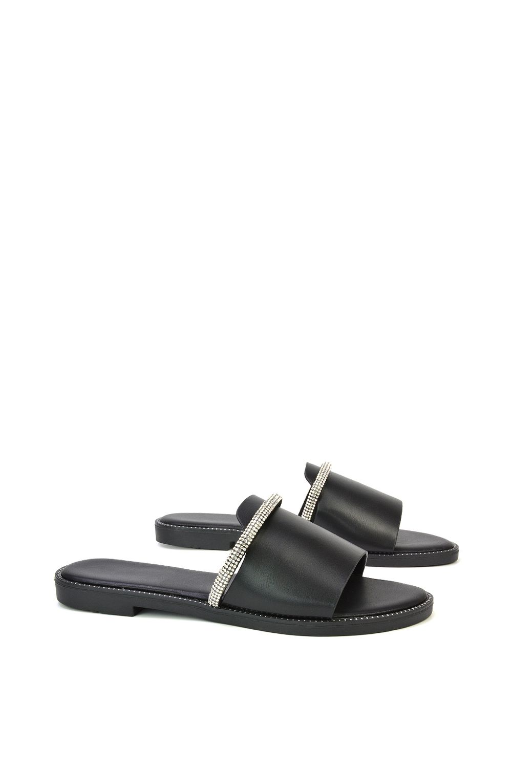 XY London 'Khai' Flat Sandal Sliders With Diamante Rhinestone Strap image 3