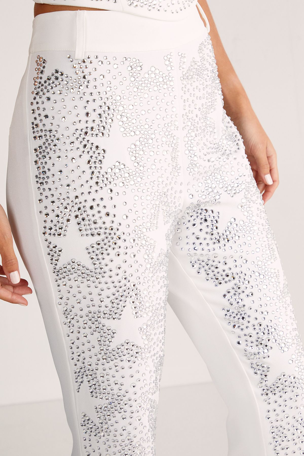 NastyGal Star Diamante Tailored Flare Trousers Ivory image 5