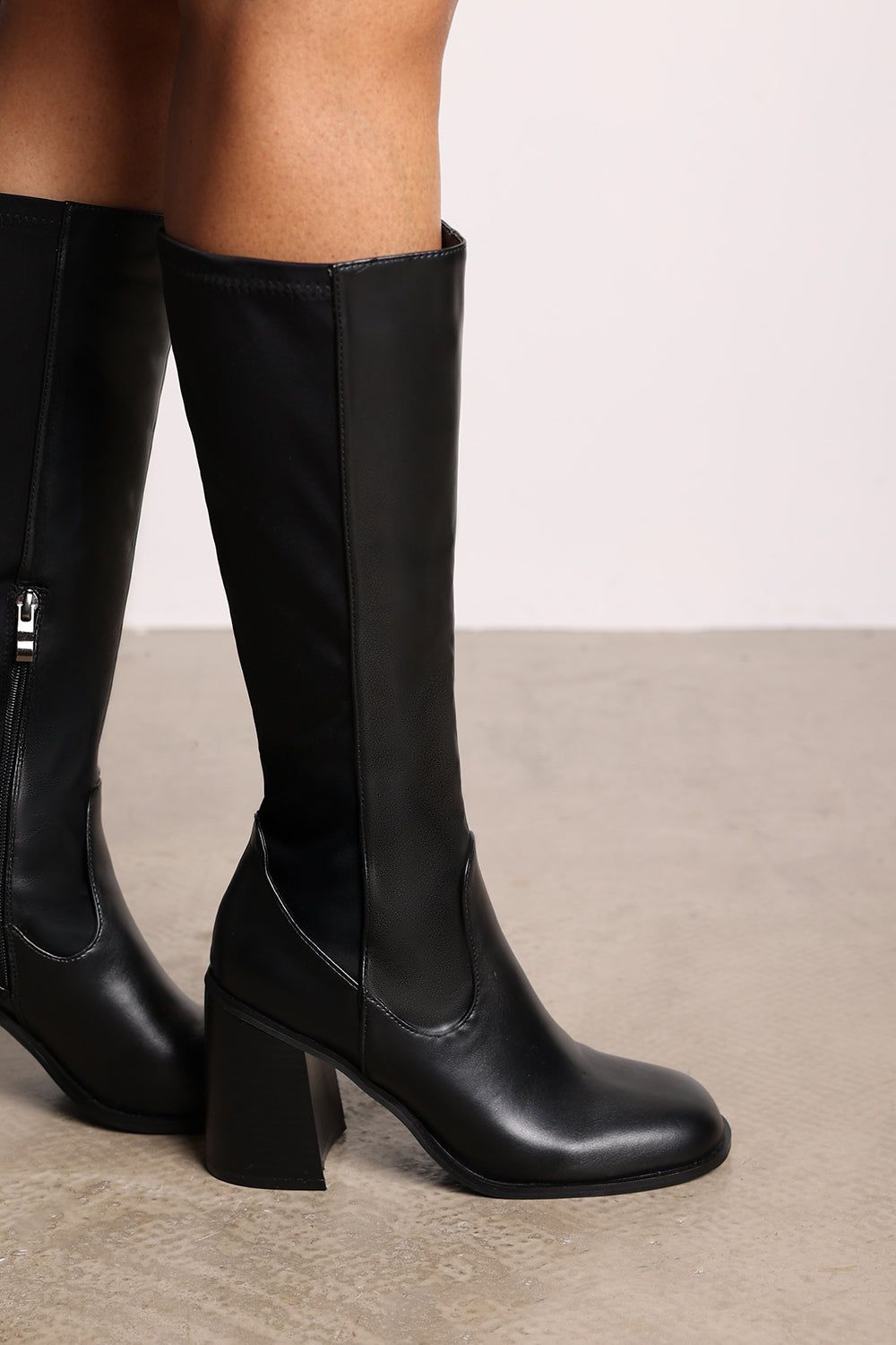 Where's That From 'Macy' Faux Leather Knee High Stretch Boots with Block Heel Zip image 5