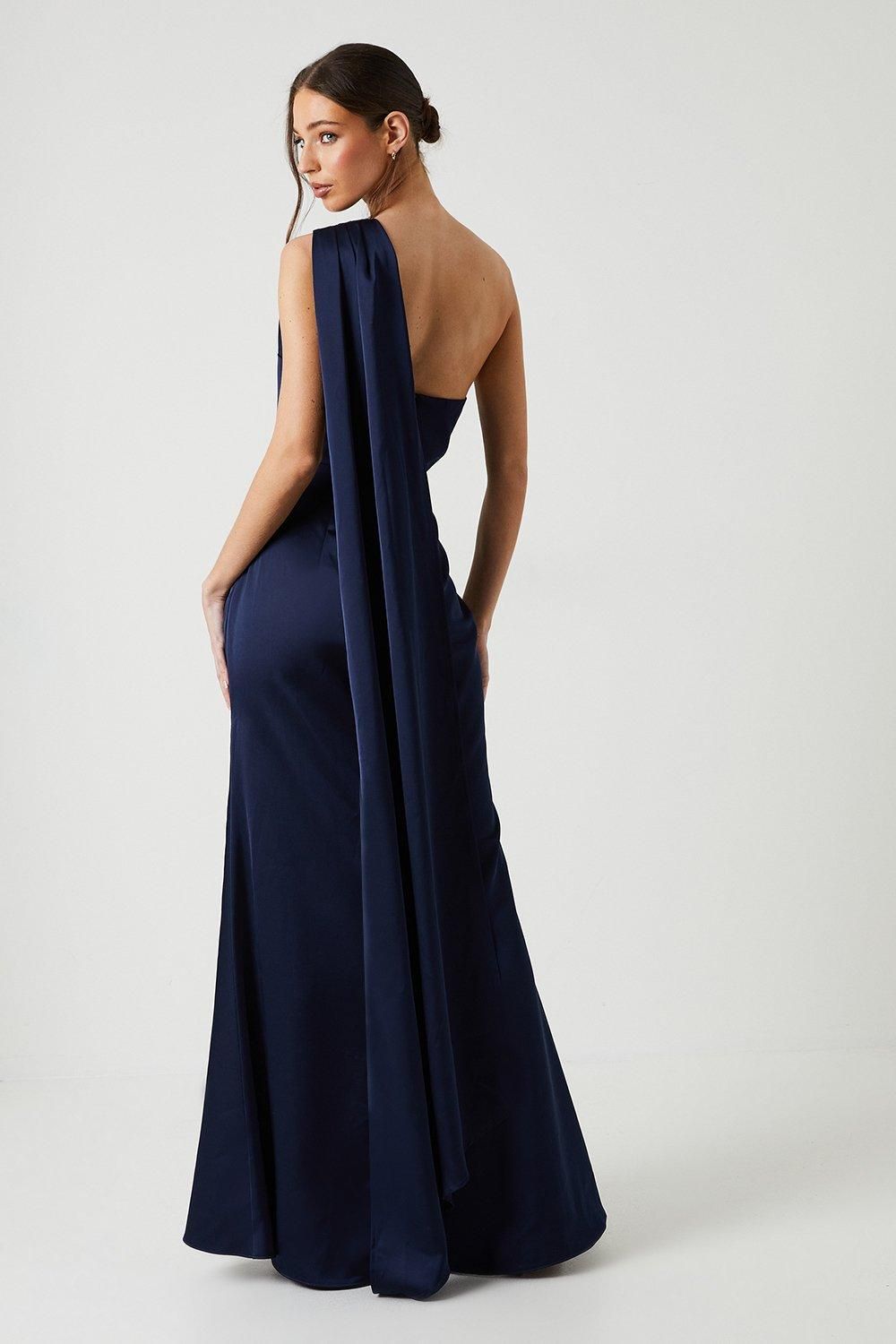 Coast Coast Honoured Drape One Shoulder Satin Maxi Bridesmaid Dress Navy image 3