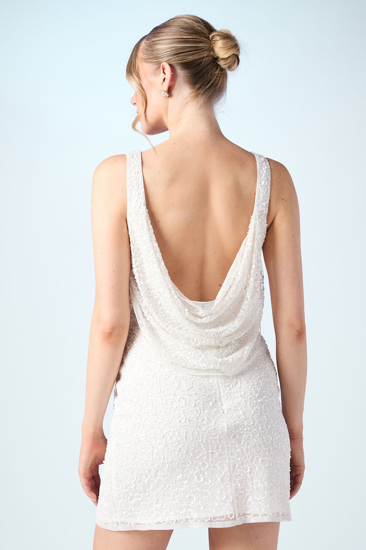 Coast Cowl Front All Over Sequin Bridal Mini Dress Ivory image 3