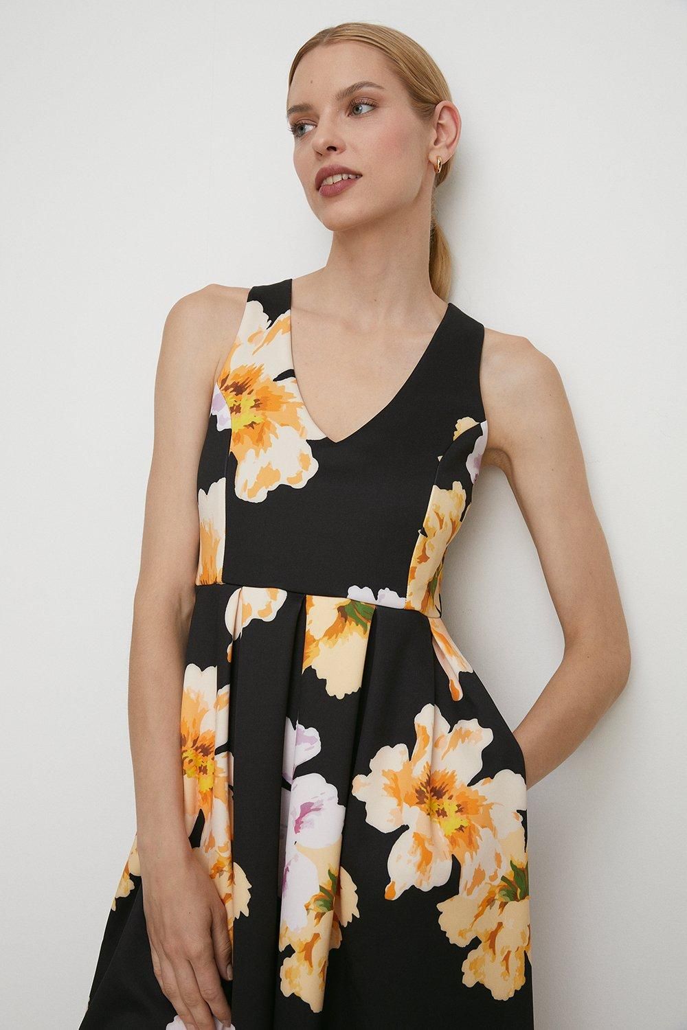 Oasis Large Floral Cross Back Scuba Midi Dress Black image 2