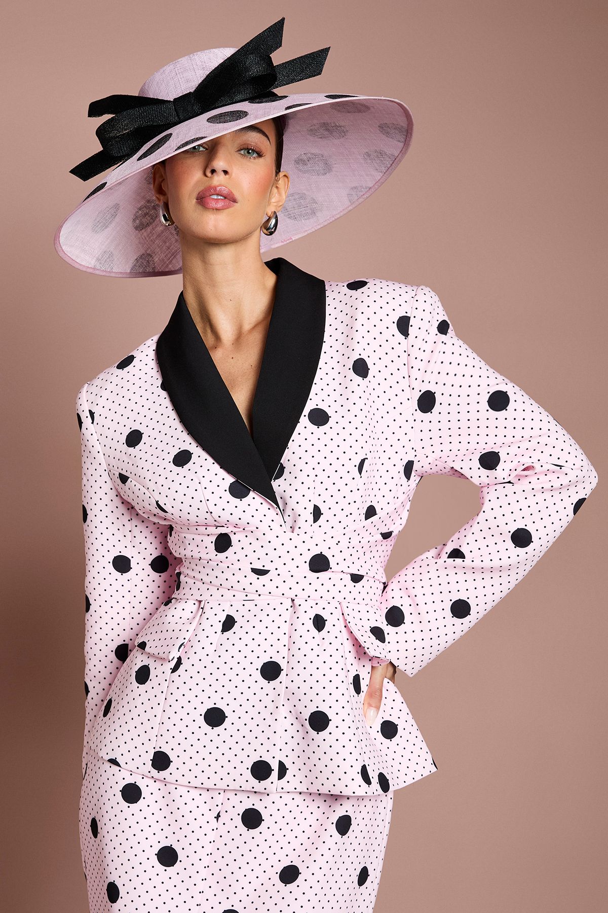 Coast Lisa Tan Printed Contrast Wrap Waist Blazer Pink