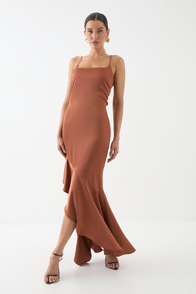 MissPap Square Neck Tie Back Bridesmaid Dress Rust