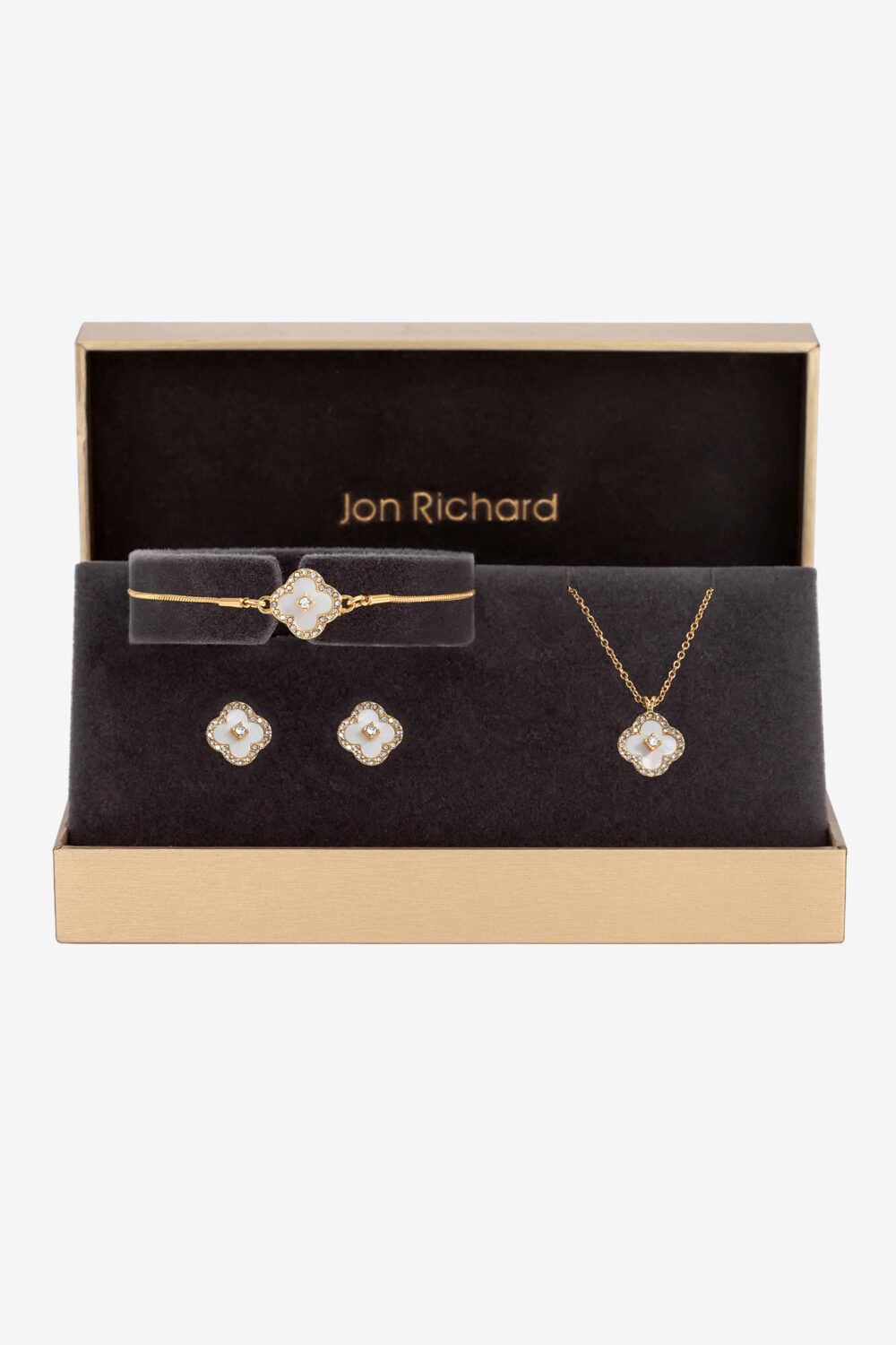 Jon Richard Gold Plated Crystal Clover Trio Set - Gift Boxed