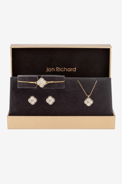 Jon Richard Gold Plated Crystal Clover Trio Set - Gift Boxed