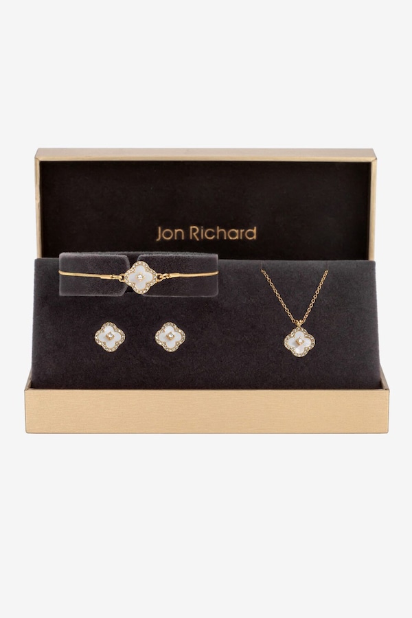 Jon Richard Gold Plated Crystal Clover Trio Set - Gift Boxed