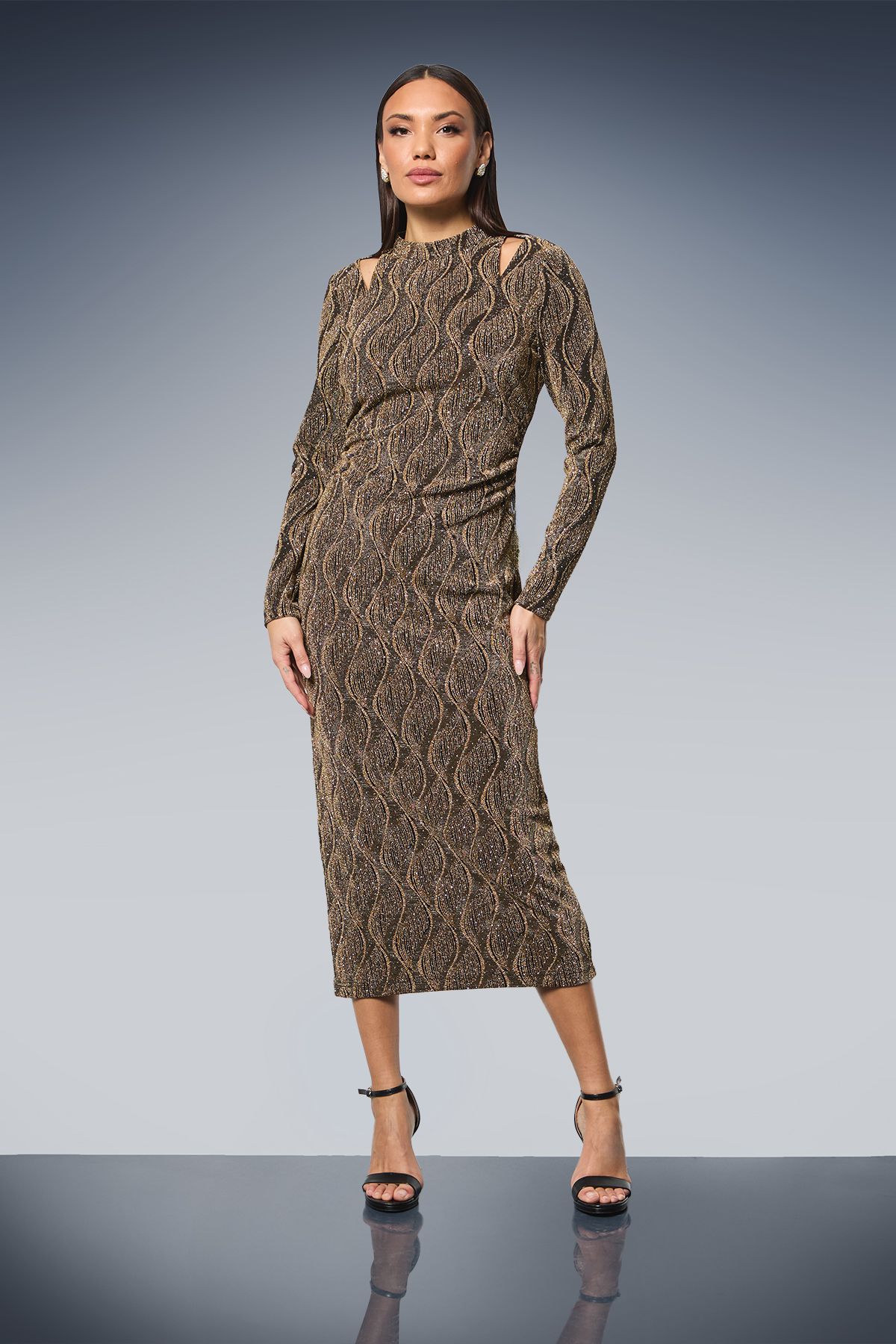 Principles Cut-Out Detail Sparkle Jersey Midi Dress Gold image 1