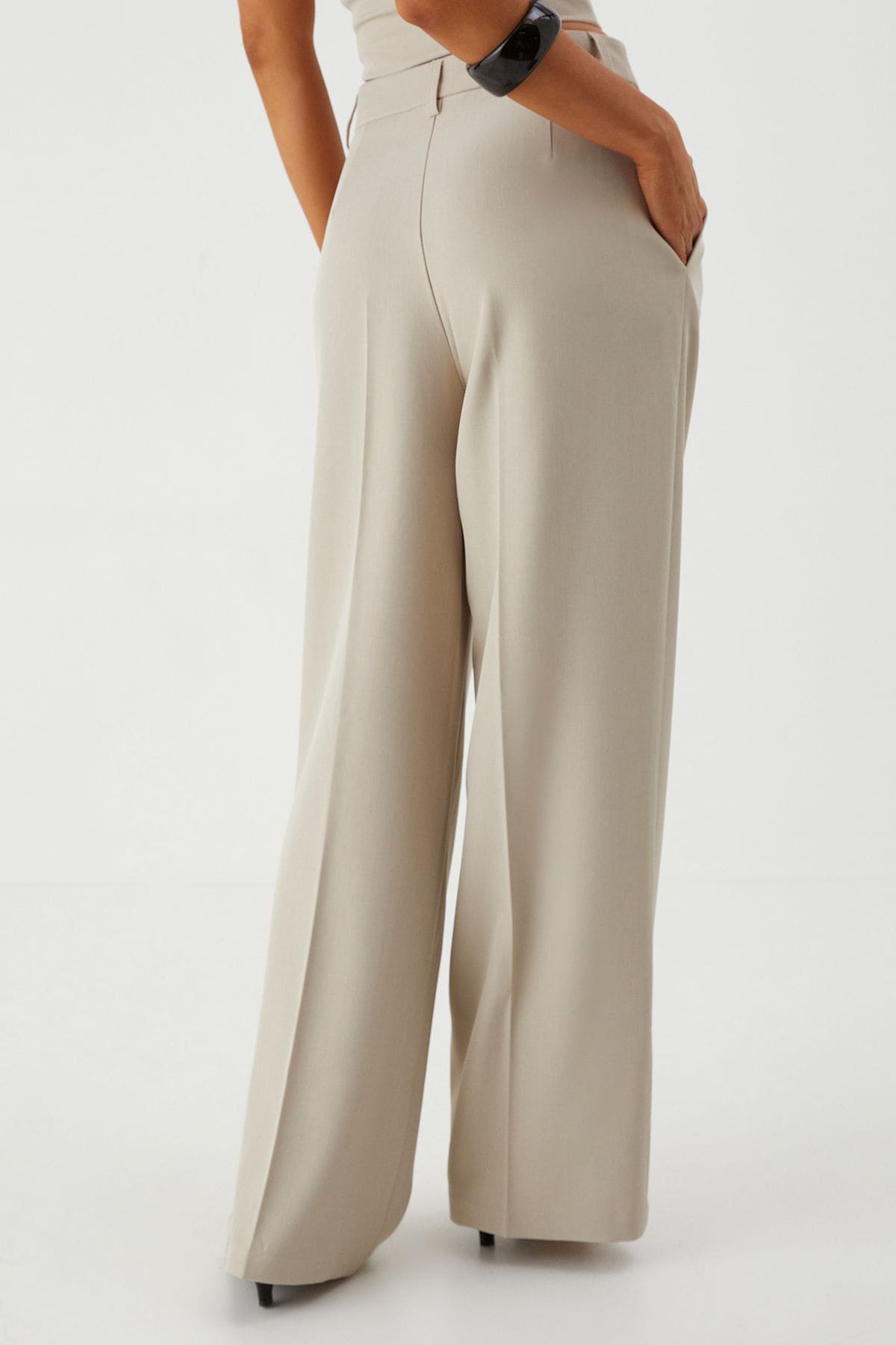 MissPap Tailored Pleat Wide Leg Trousers Stone image 3