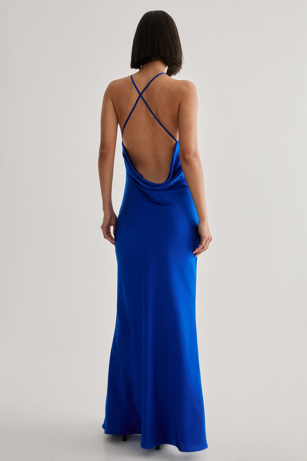 NastyGal Satin Halter Neck Cowl Back Maxi Dress Cobalt image 4