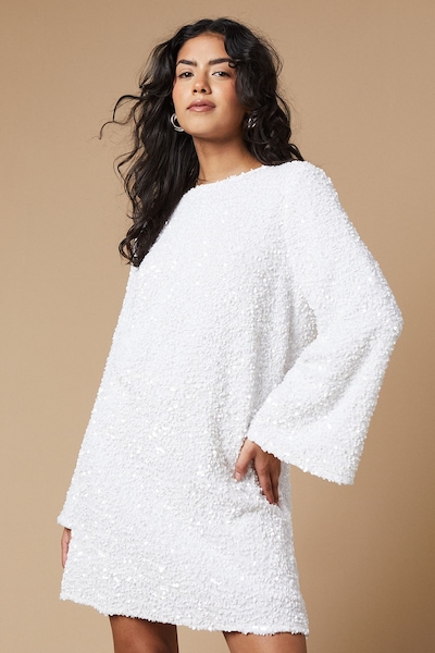 Oasis Petite Occasion Sequin Flare Sleeve Mini Dress White