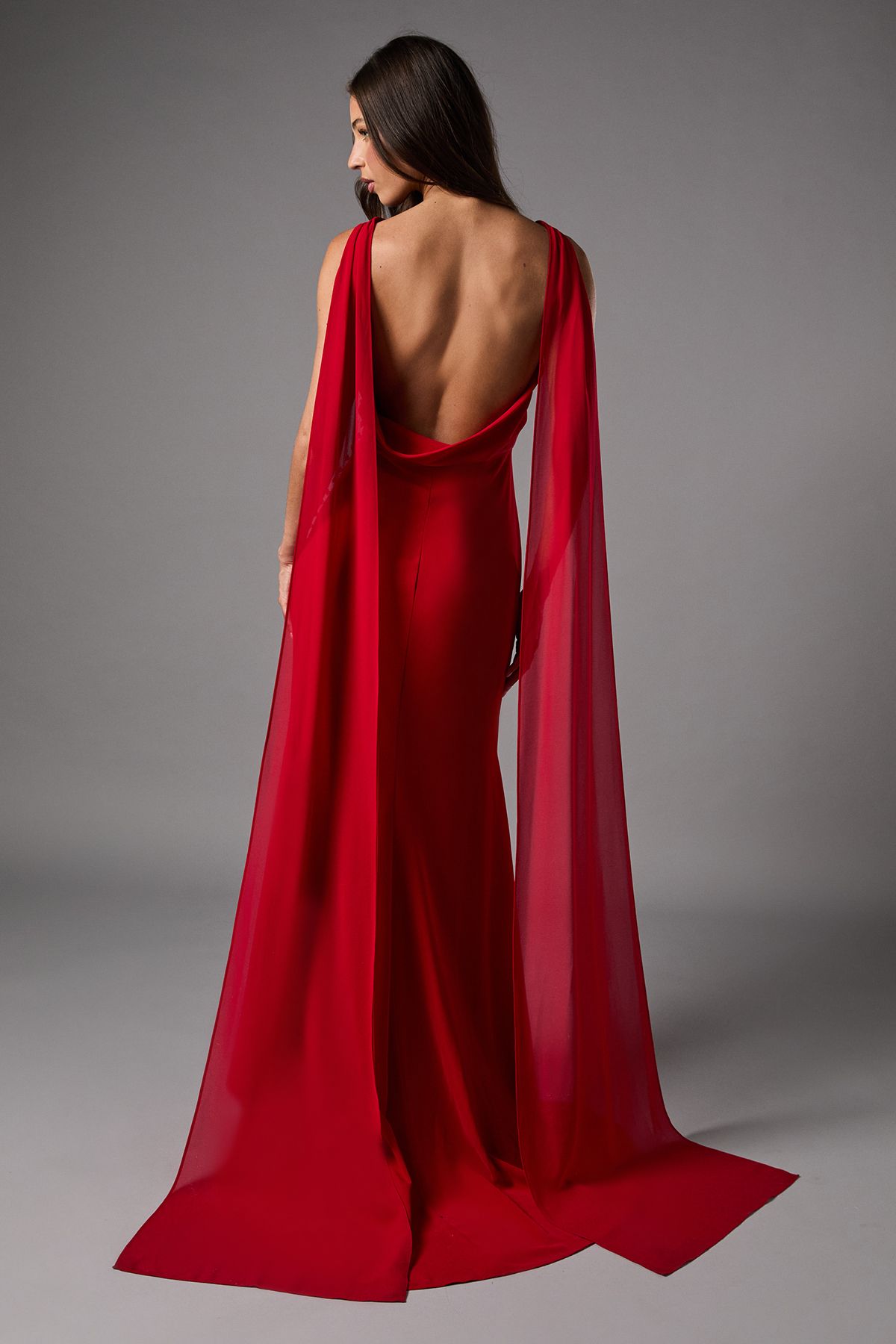 Coast Chiffon Detail Cowl Back Crepe Maxi Dress Red image 3