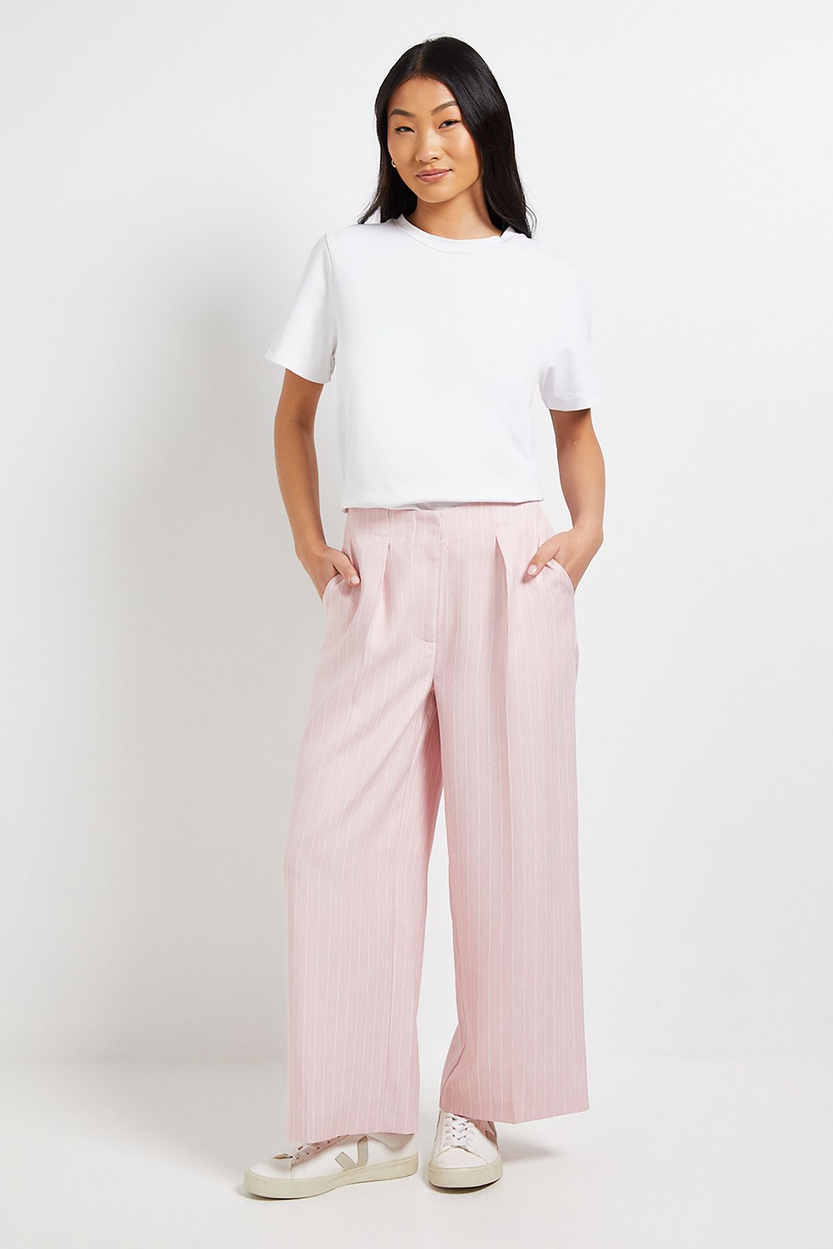 Dorothy Perkins Petite Wide Leg Full Length Pinstripe Trouser Pink