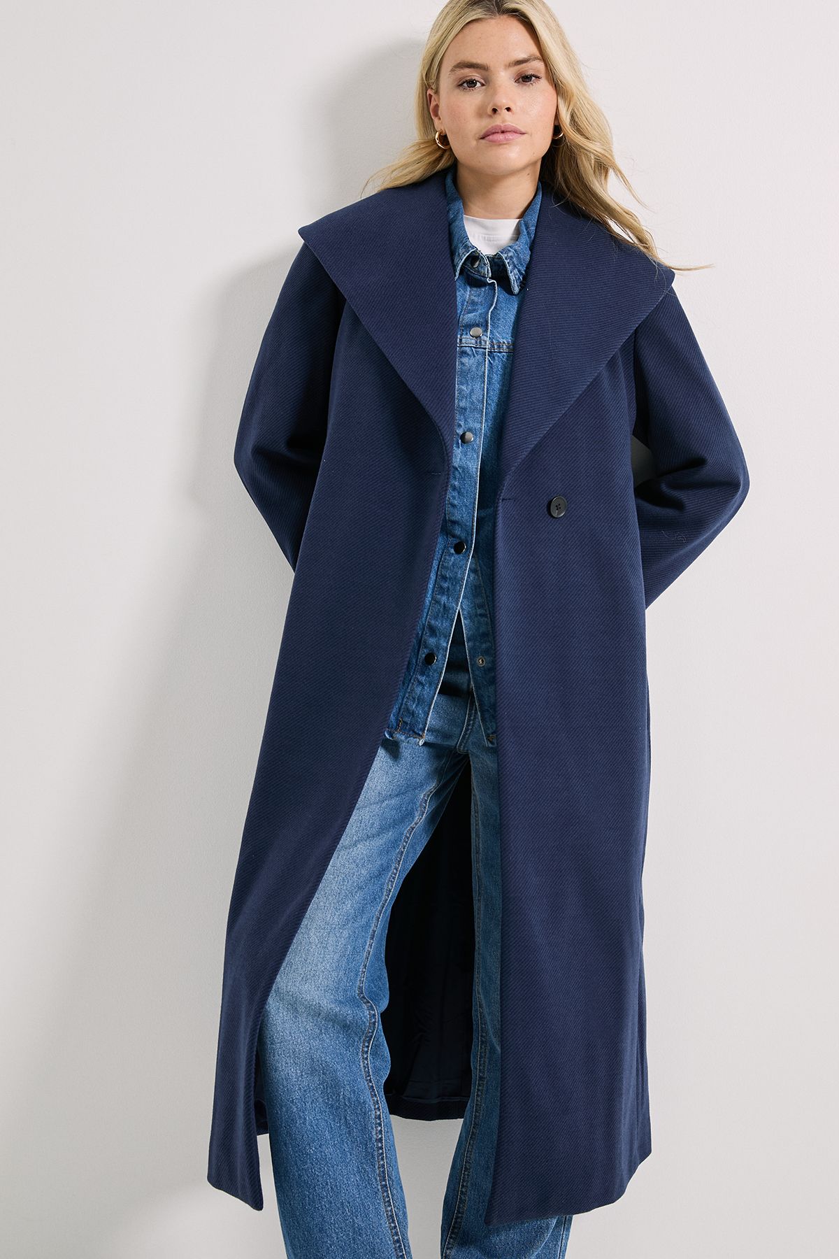 Dorothy Perkins Shawl Belted Coat Navy image 2