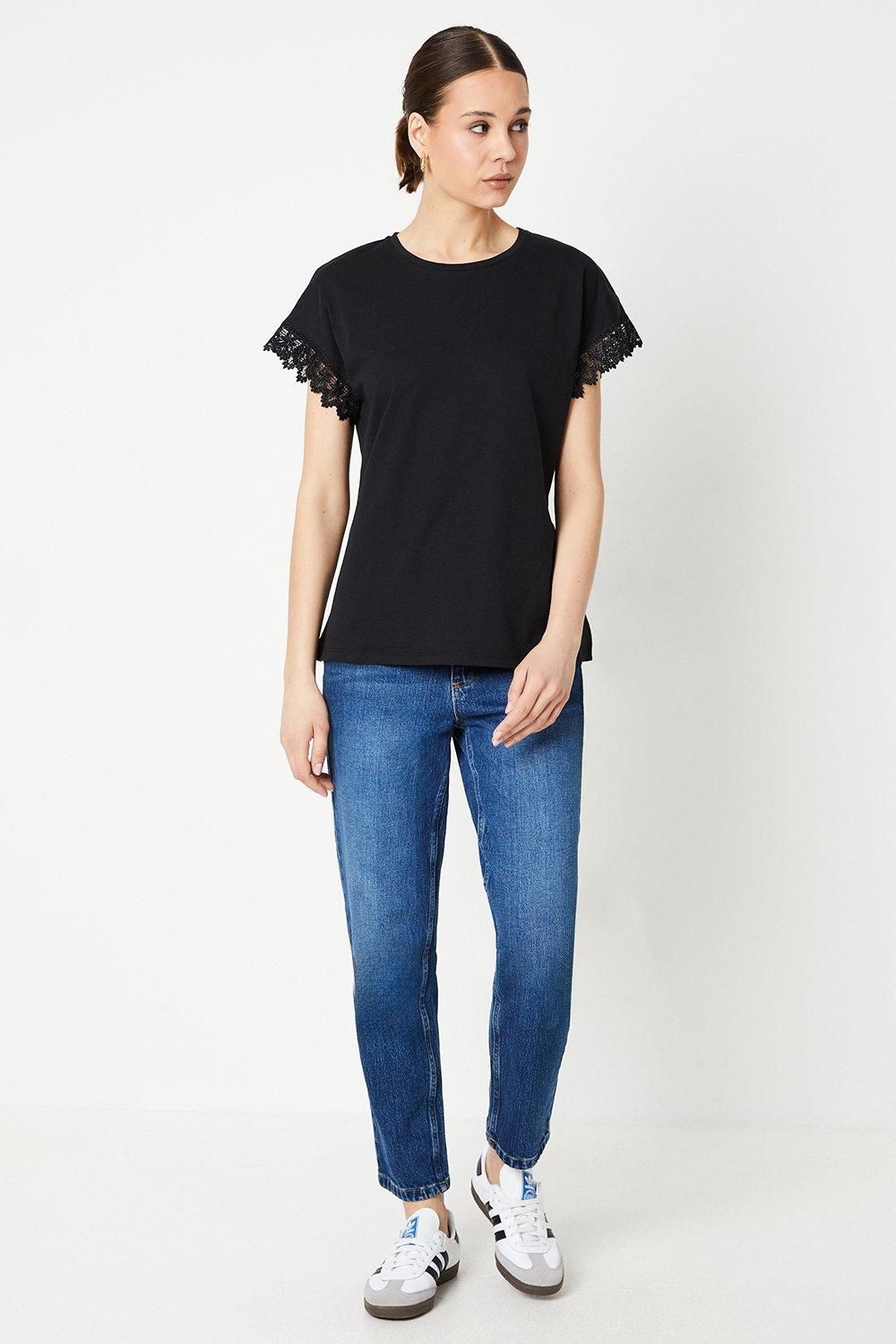 Dorothy Perkins Lace Trim Detail T-shirt Black image 2
