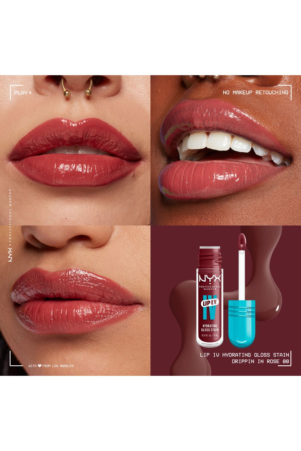 NYX Professional Makeup Lip IV Hydrating Gloss Stain, Lip Gloss 5ml Drippin In Rose image 4