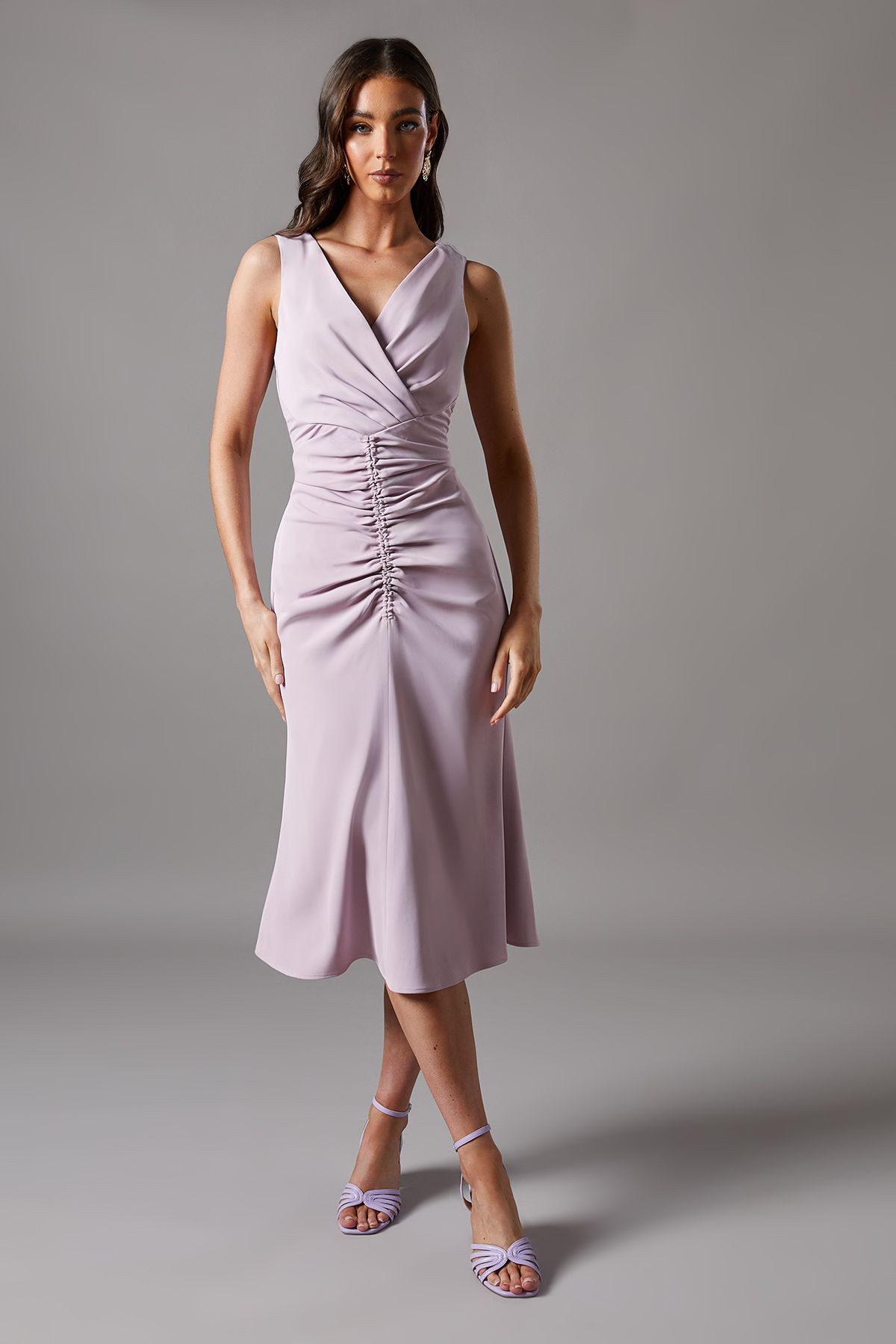Coast Ruched Vee Dress Lilac image 1