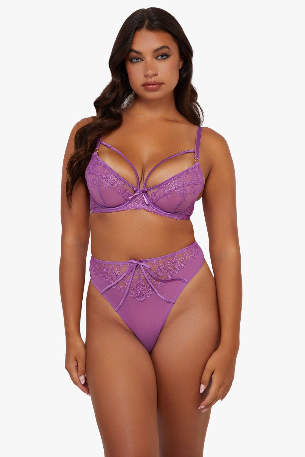 Playful Promises Rosanna Purple Long Line Plunge Bra image 1
