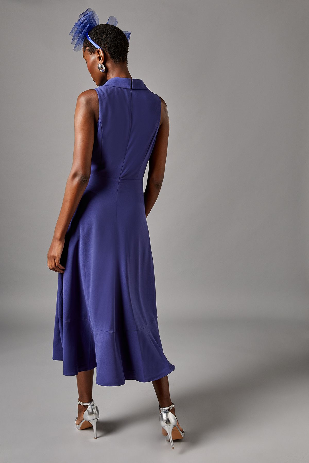 Coast Shawl Collar Ruffle Hem Midi Dress Blue image 3