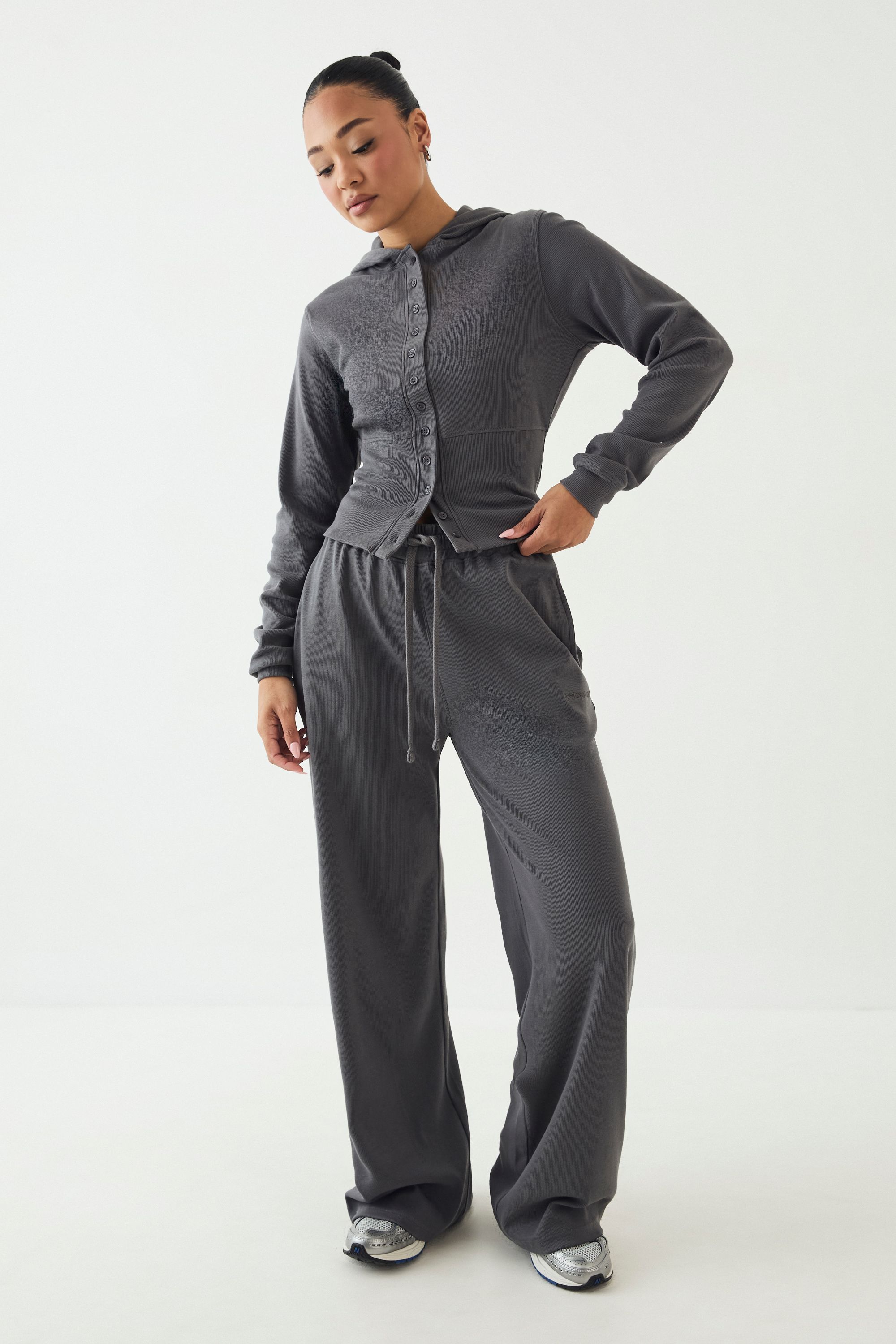 DSGN Studio DSGN Studio Button Through Cinched Hooded Rib Top Charcoal image 3
