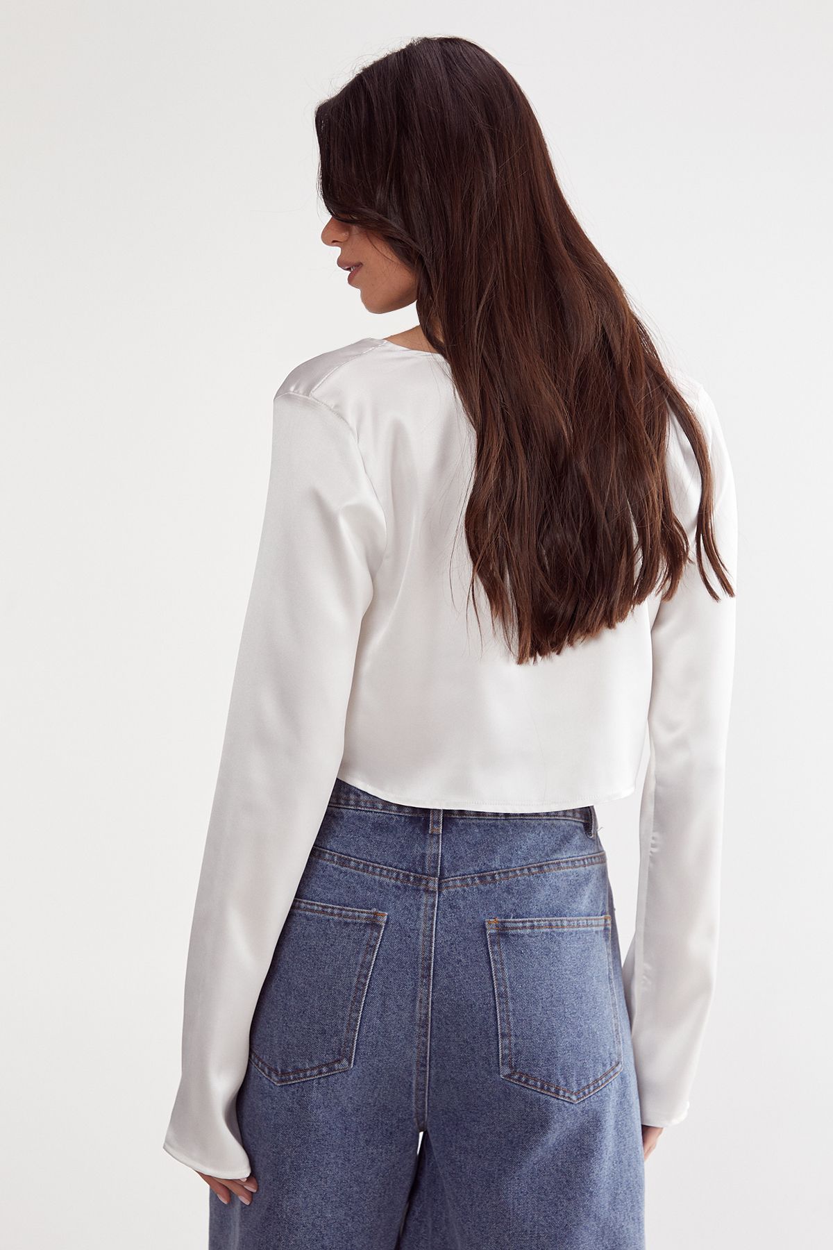 NastyGal Satin Tie Front Long Sleeve Top Champagne image 4