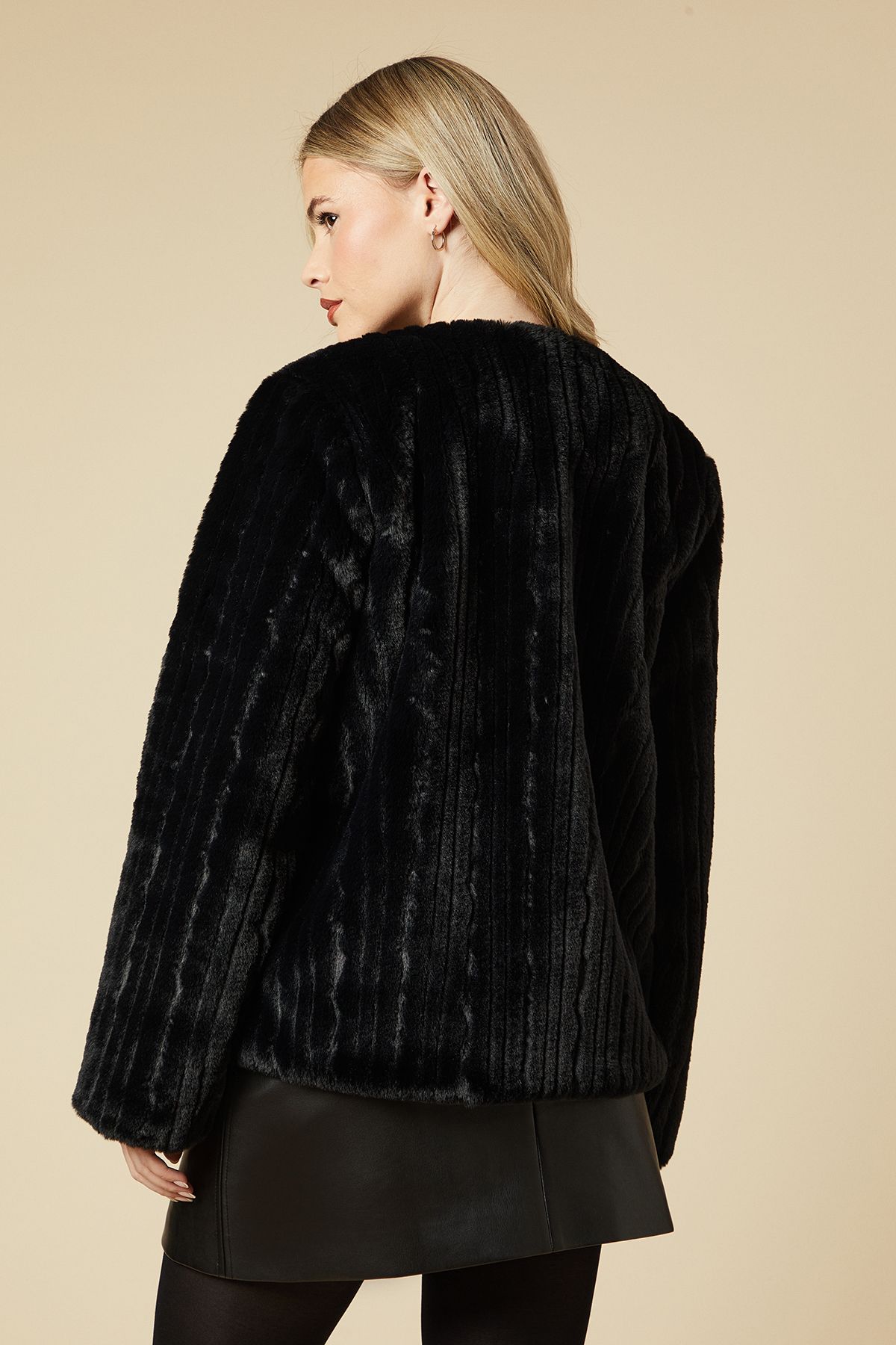 Dorothy Perkins Longline Faux Fur Coat Black image 3