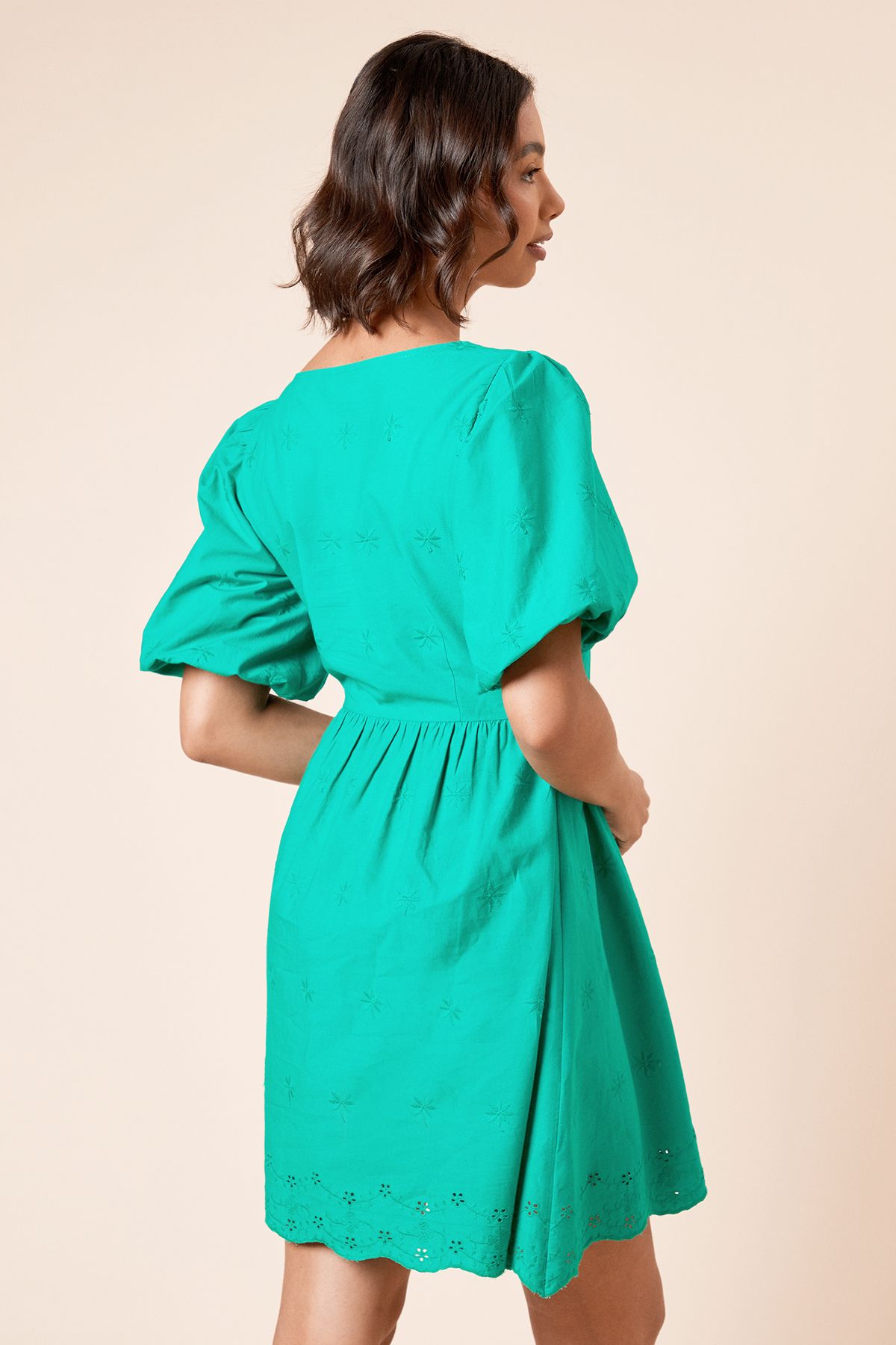 Dorothy Perkins Embroidered Square Neck Mini Dress Green image 3