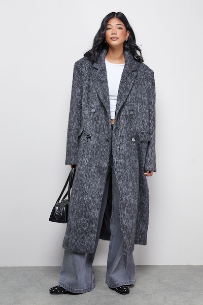Warehouse Wool Look Structured Shoulder Coat Charcoal
