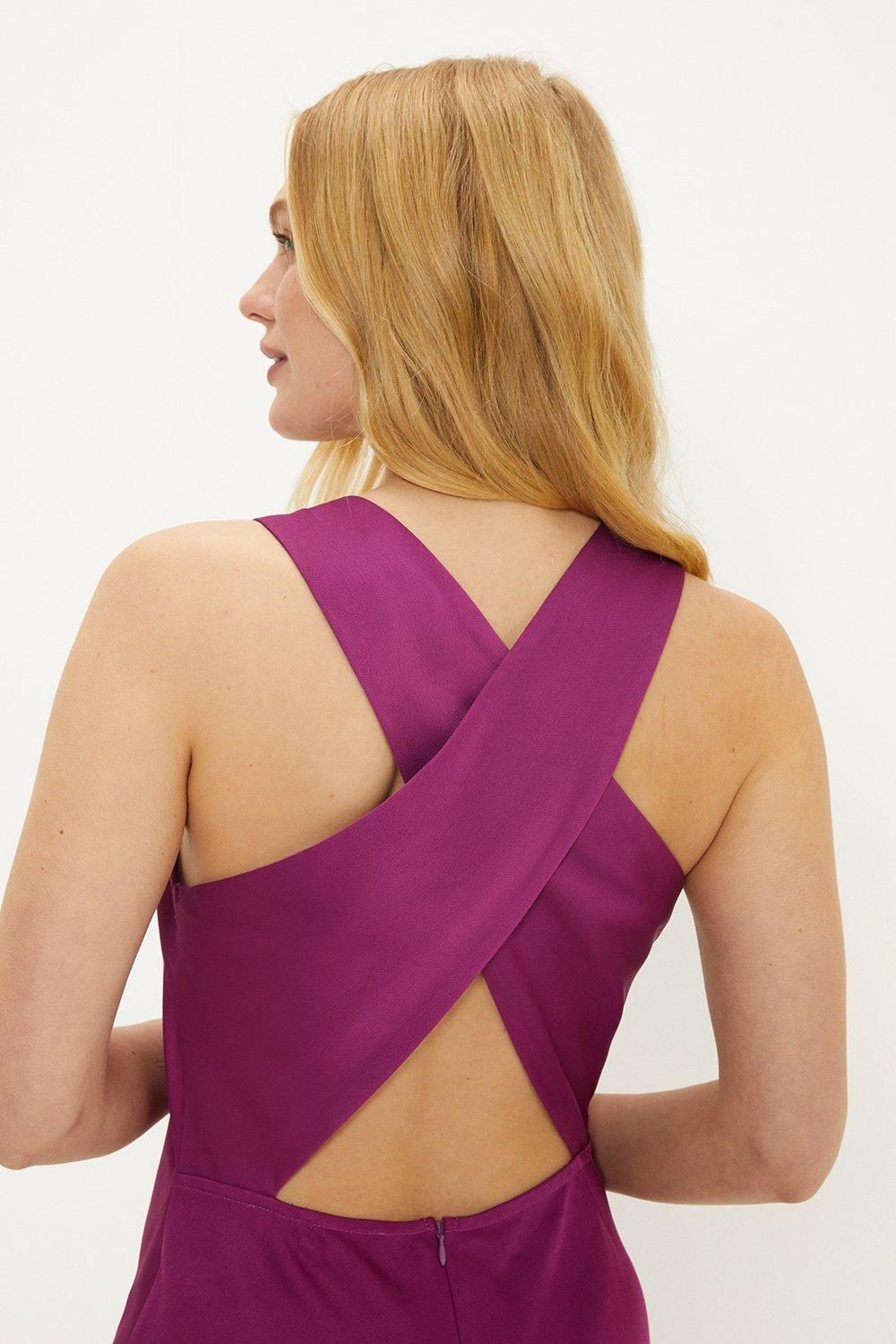 Oasis Satin Asymmetric Cowl Neck Midi Dress Purple image 2