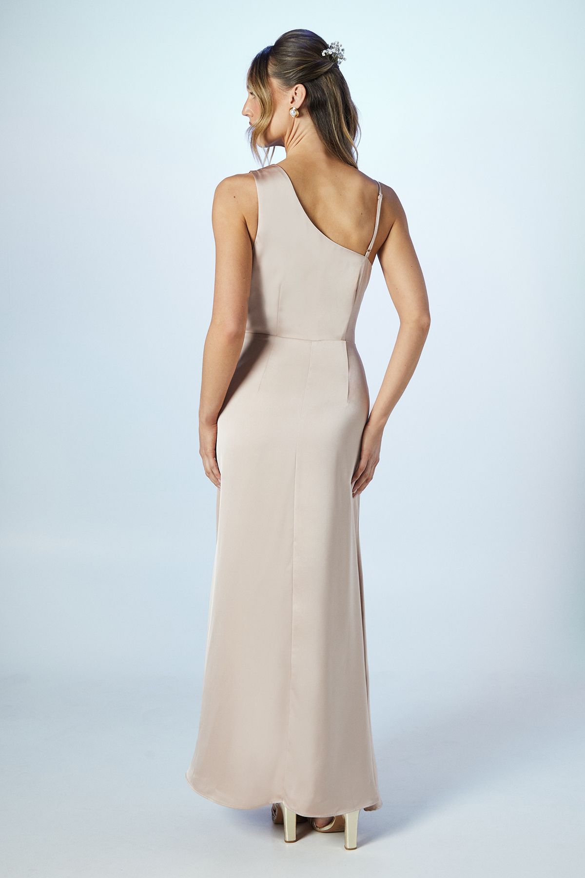 Coast Asymmetric Shoulder Satin Maxi Bridesmaid Dress Mocha image 3