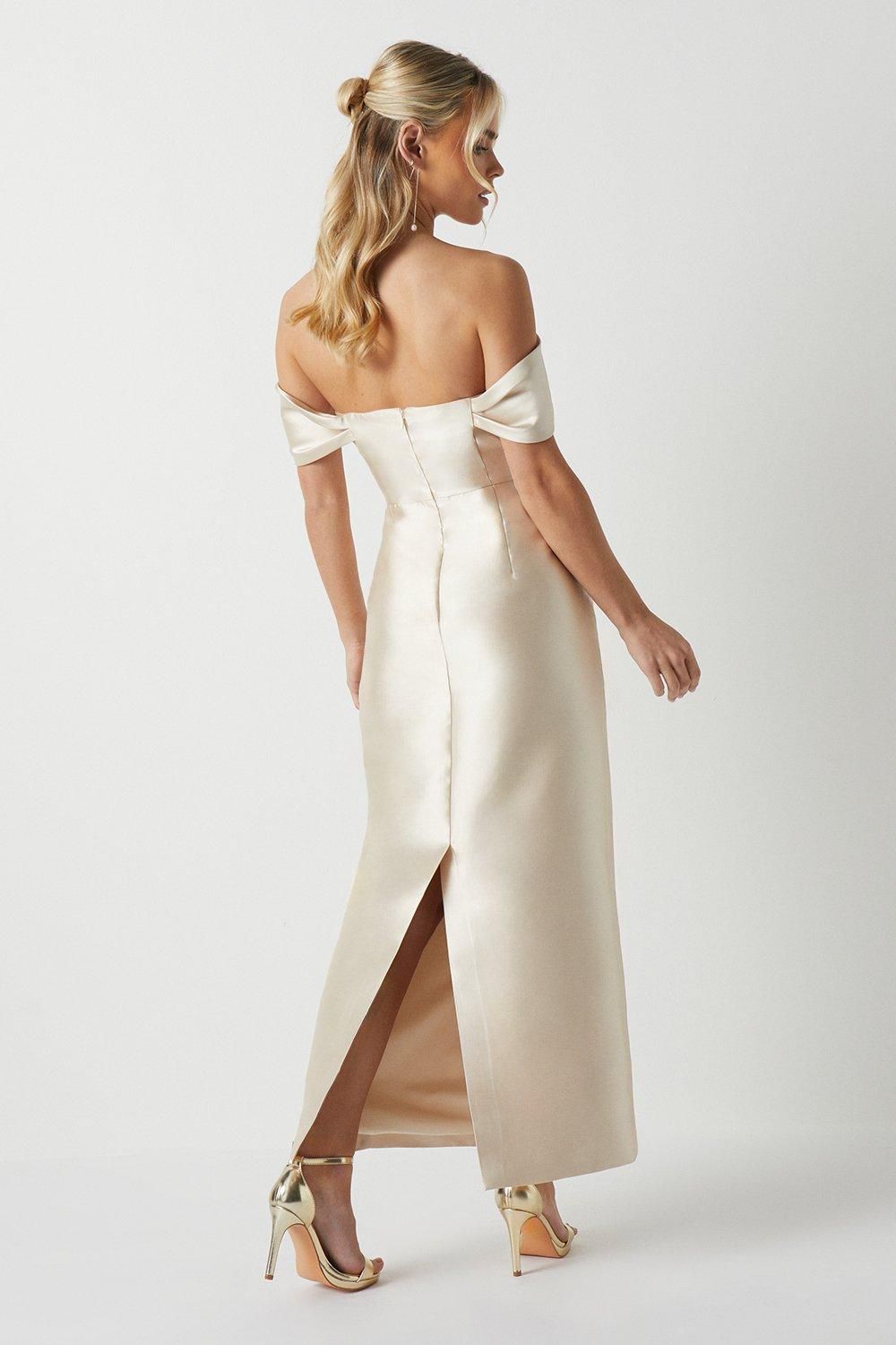 Coast Coast Honoured Petite Twill Bardot Column Midi Bridesmaid Dress Champagne image 3