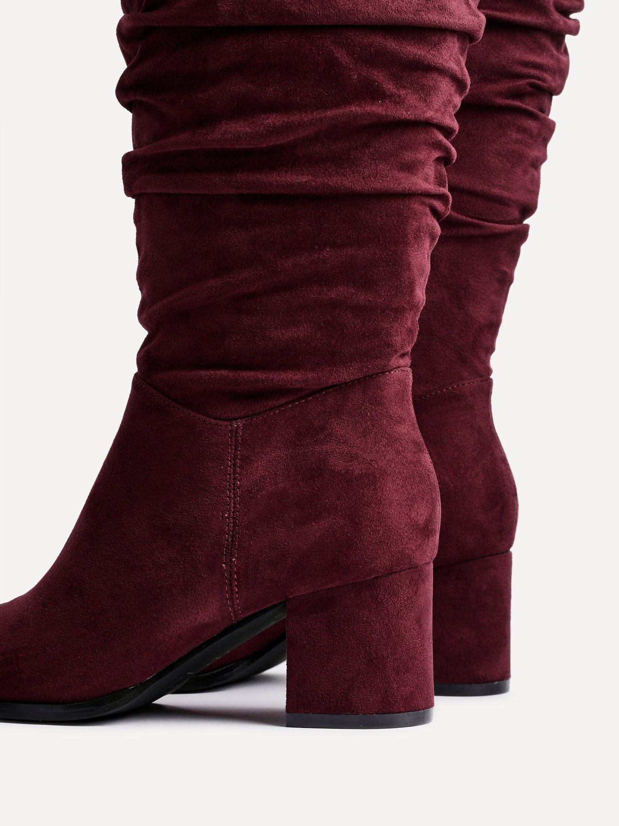 Linzi Margot Burgundy Faux Suede Knee High Block Heeled Ruched Boot image 5