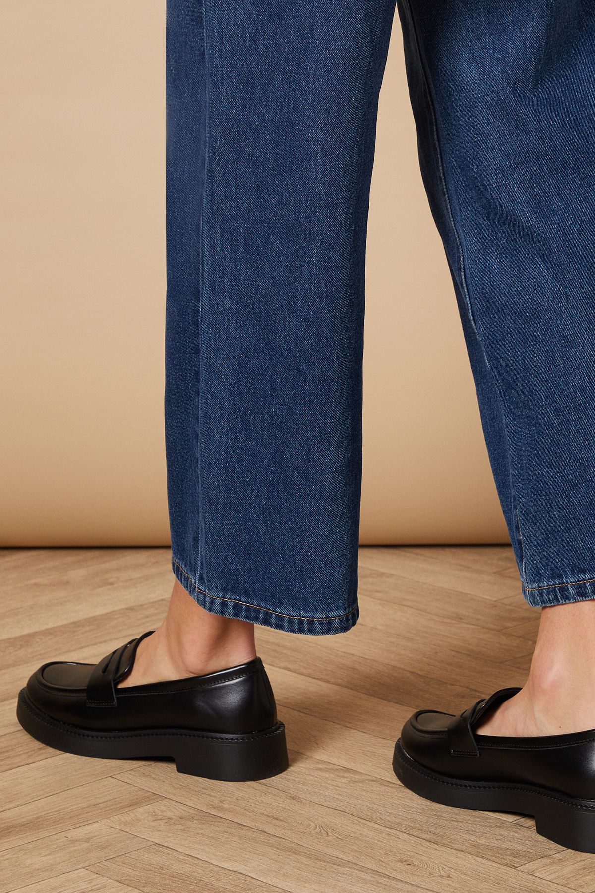 Oasis Bettie Faux Leather Chunky Penny Loafers Black image 3