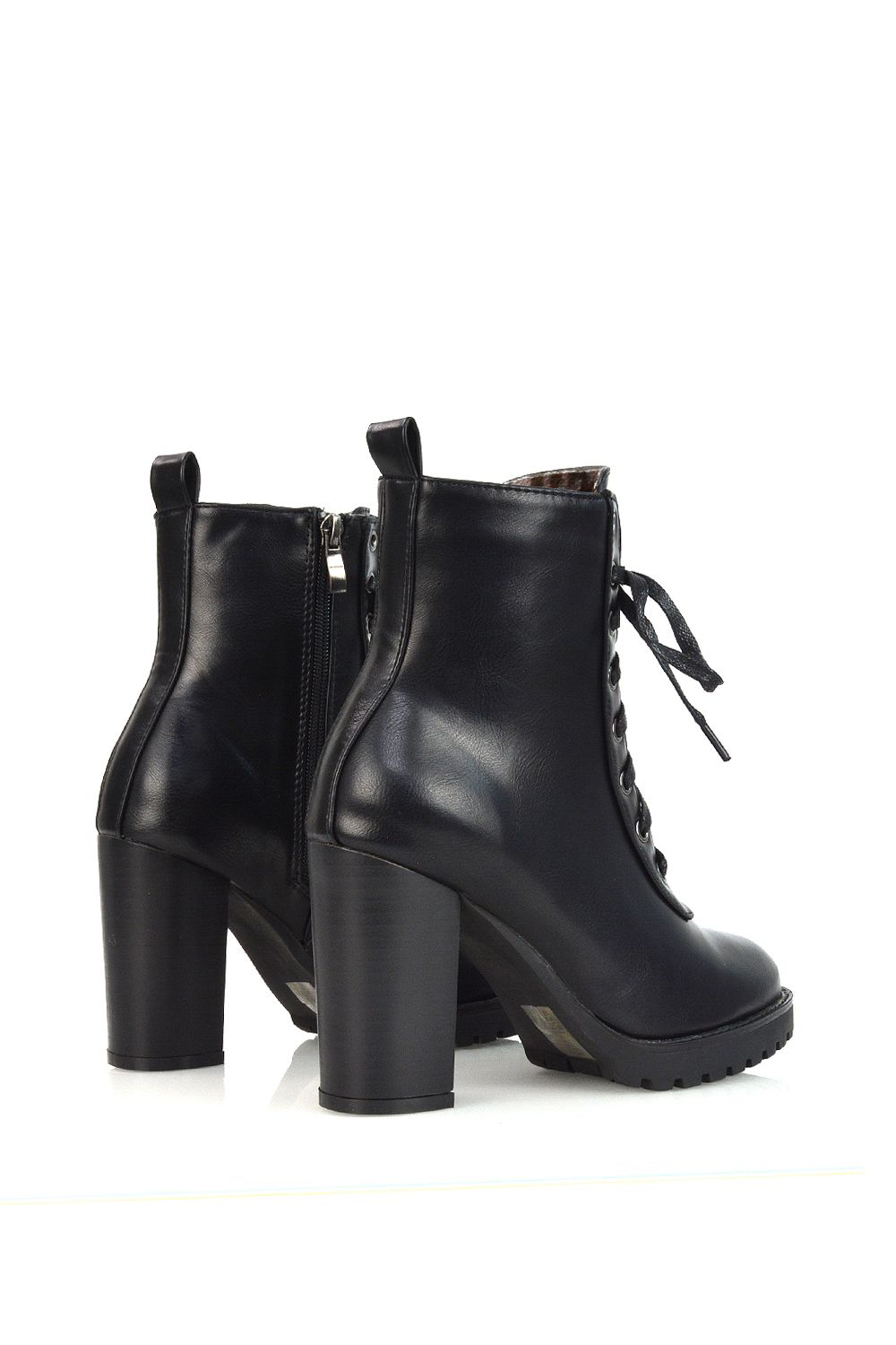 XY London 'Ariel' Lace up High Block Heel Zip-up Biker Ankle Boots image 3