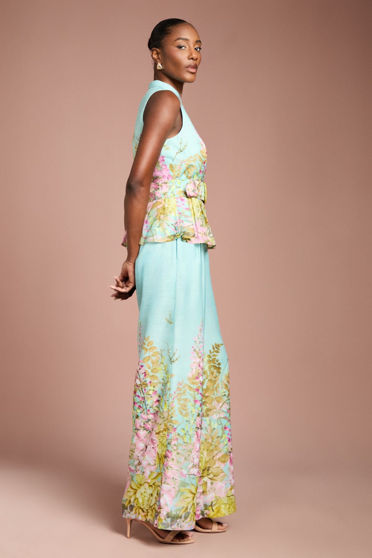 Coast Placement Print Button Through Belted Blouse Duck Egg Blue image 4