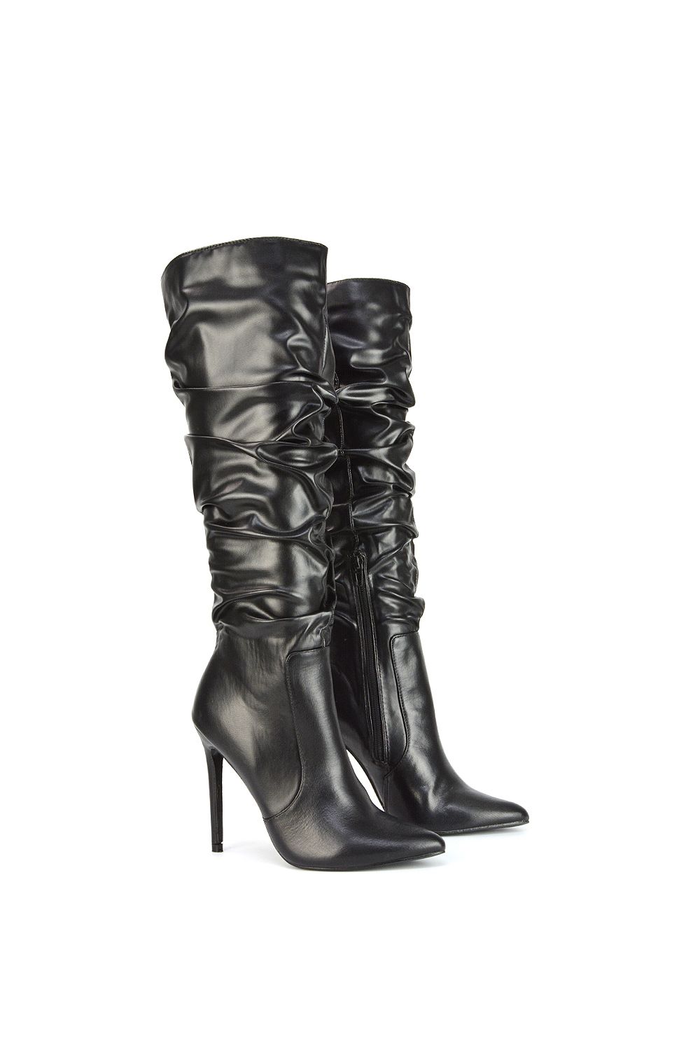 XY London 'Milani' Ruched Pointed Toe Stiletto Heel Knee High Boots image 2