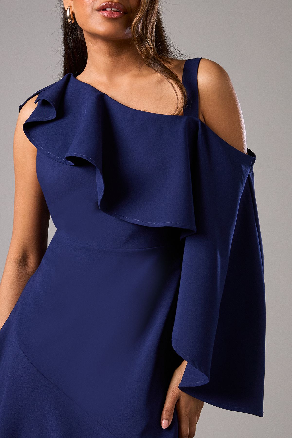 Coast Petite One Shoulder Ruffle Crepe Midi Wedding Guest Dress Navy image 4