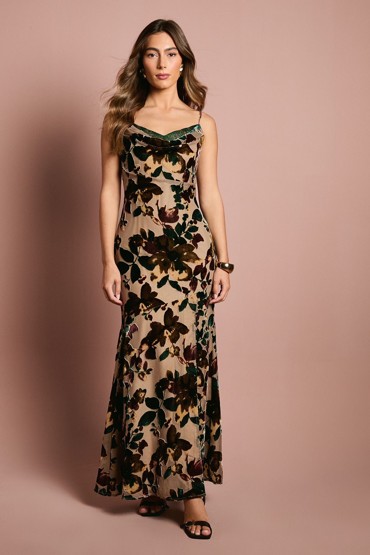 Coast Sleeveless Strappy Devour Slip Dress With Lace Insert Mocha image 1