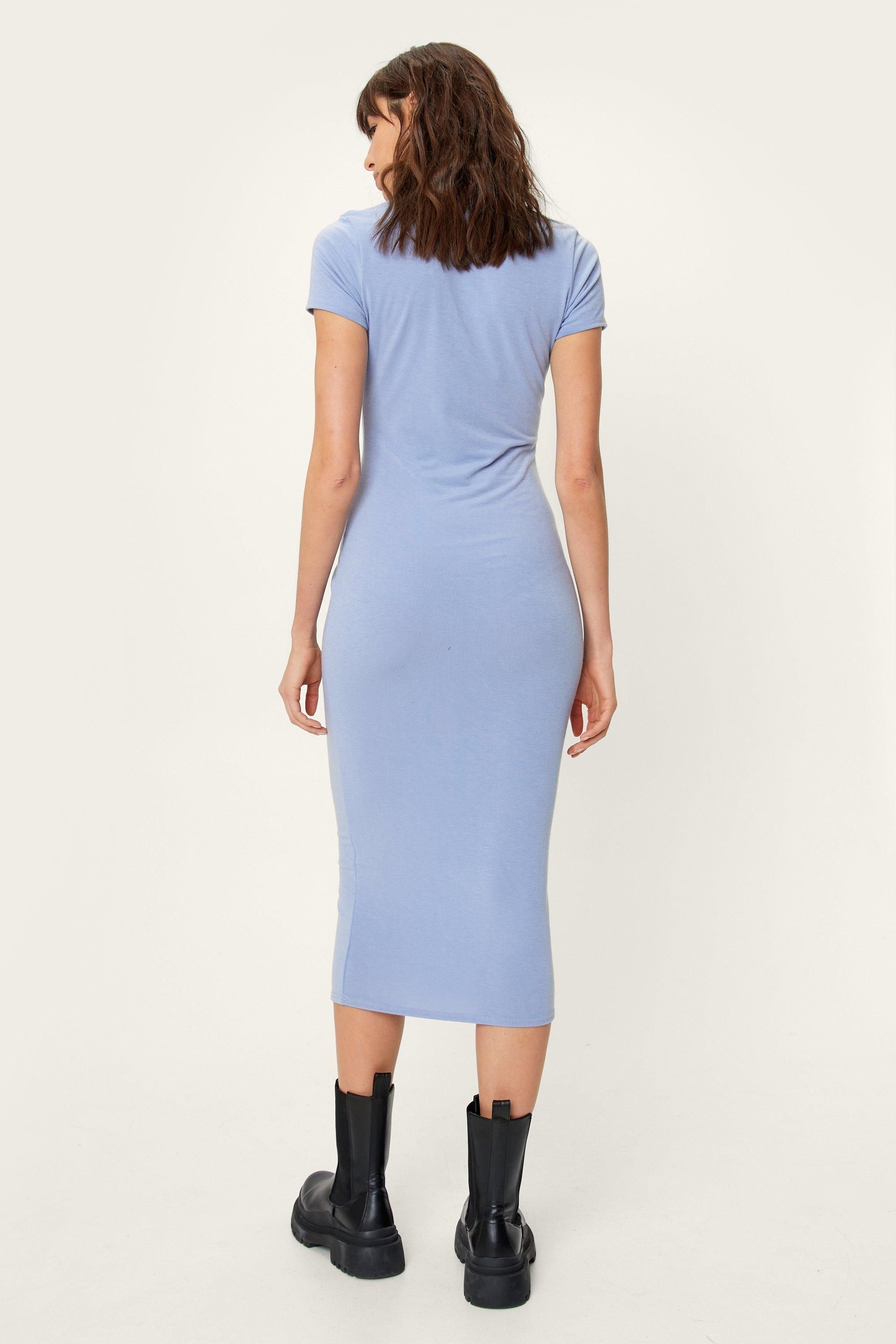 NastyGal Short Sleeve Midi Dress Pale Blue image 4