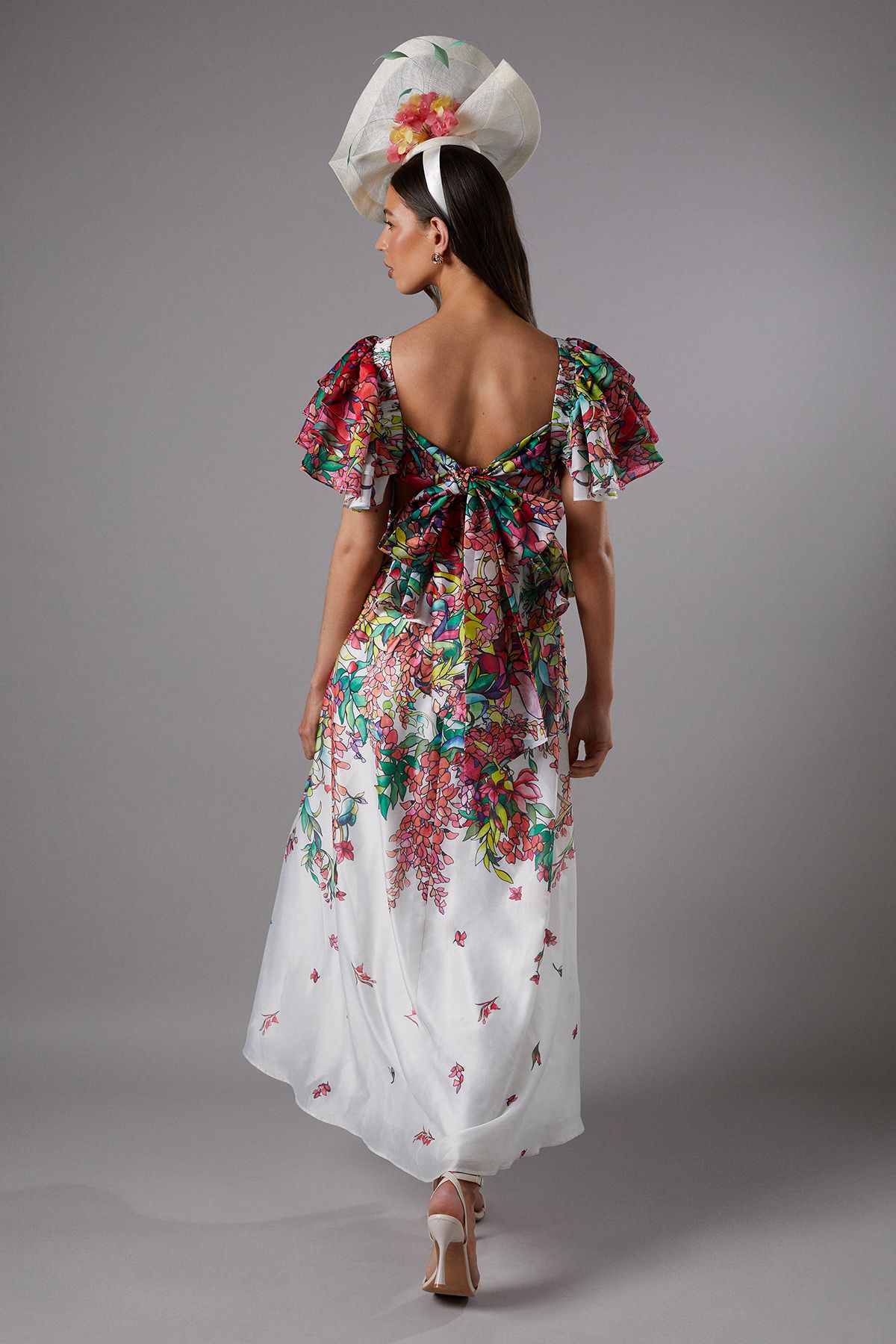 Coast Lisa Tan Tie Back Ruffle Peplum Dress Multi image 3