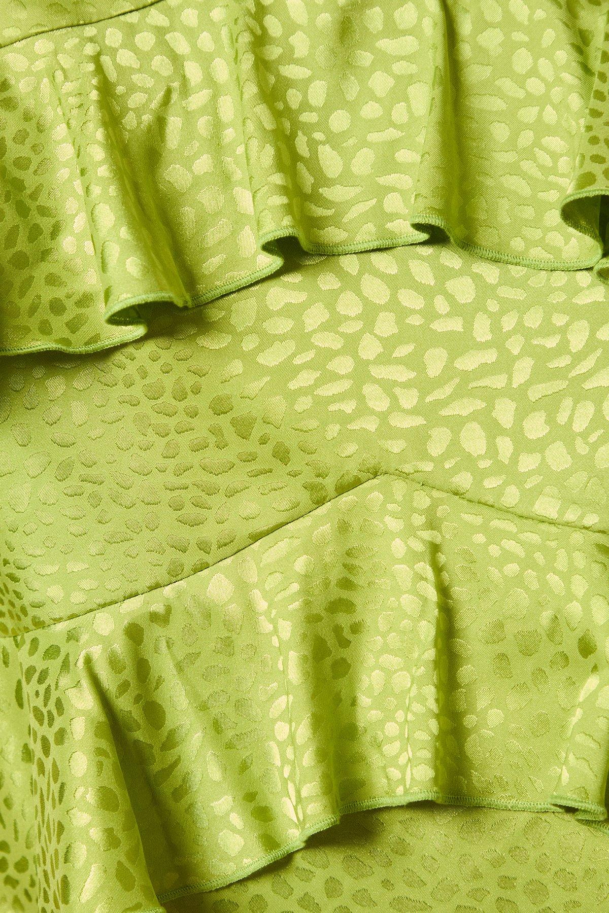Oasis Petite Printed Satin Jacquard Tiered Midi Dress Chartreuse image 5