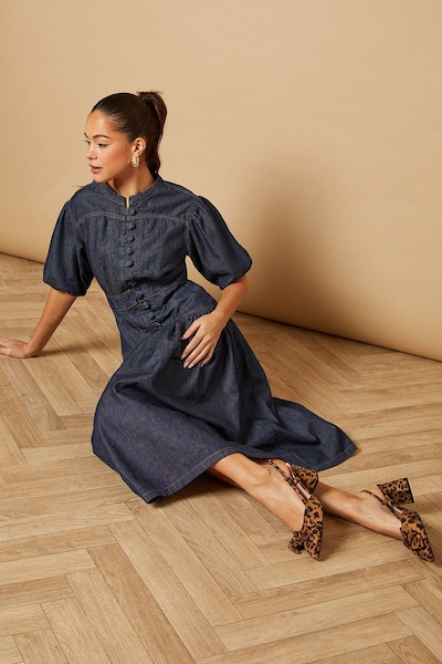 Oasis Dorinda Faux Suede Leopard Bow Slingback Block Heeled Shoes Leopard